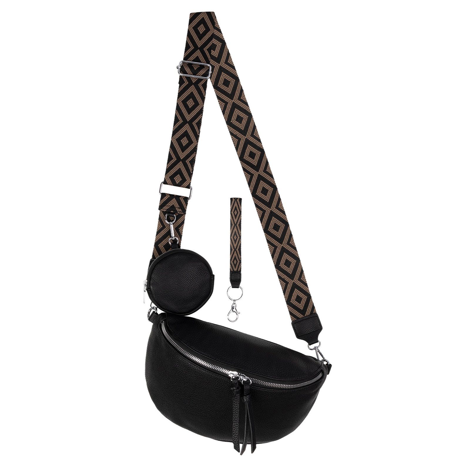 EAAKIE Gürteltasche Bauchtasche Umhängetasche Crossbody-Bag Kunstleder Italy-Design, als Schultertasche, CrossOver, Umhängetasche tragbar