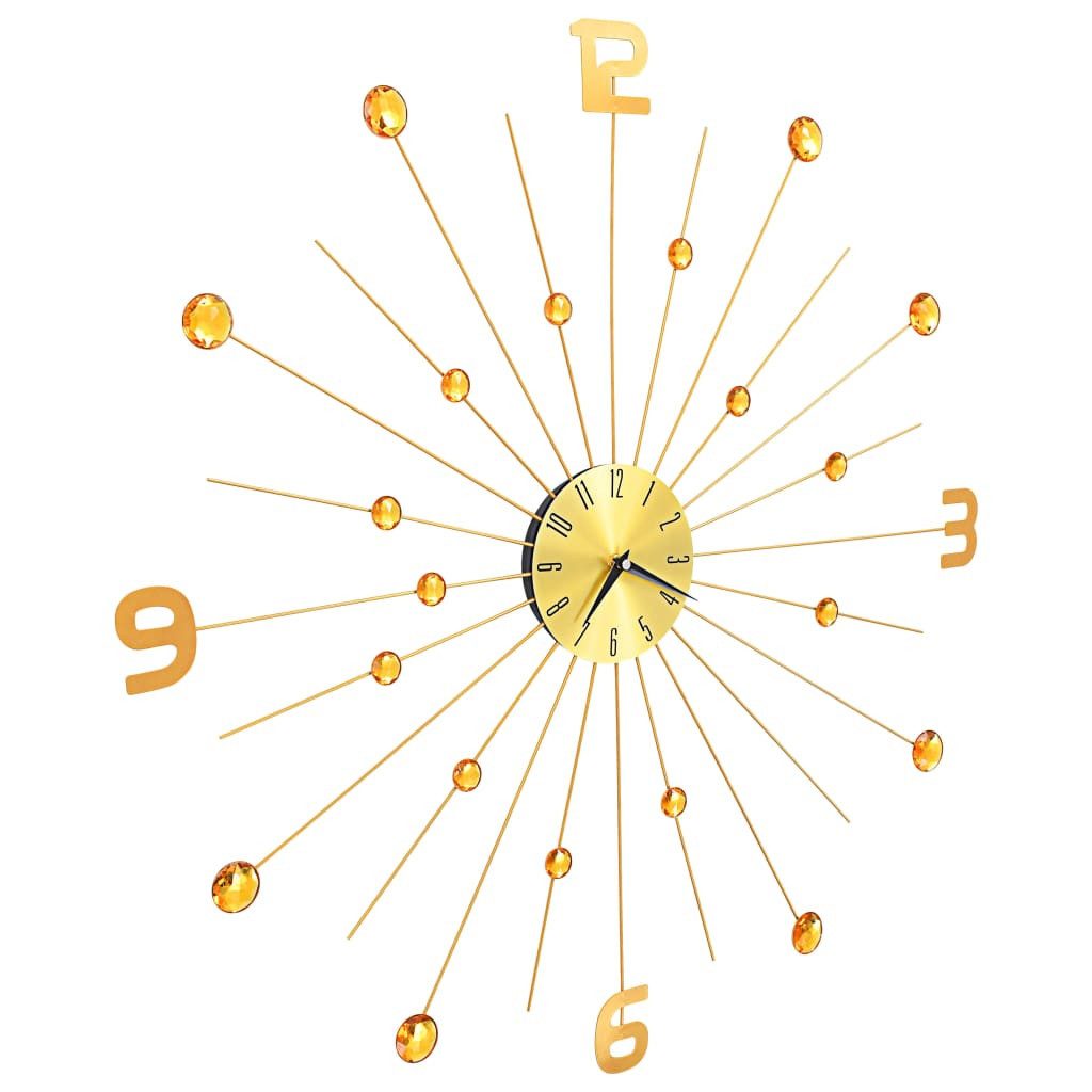 furnicato Uhr Goldene Metallwanduhr 70 cm mit Kristalldetails (Präzise Quarzwerk-Zeitmesser für Wohnzimmer mit klaren Ziffern)