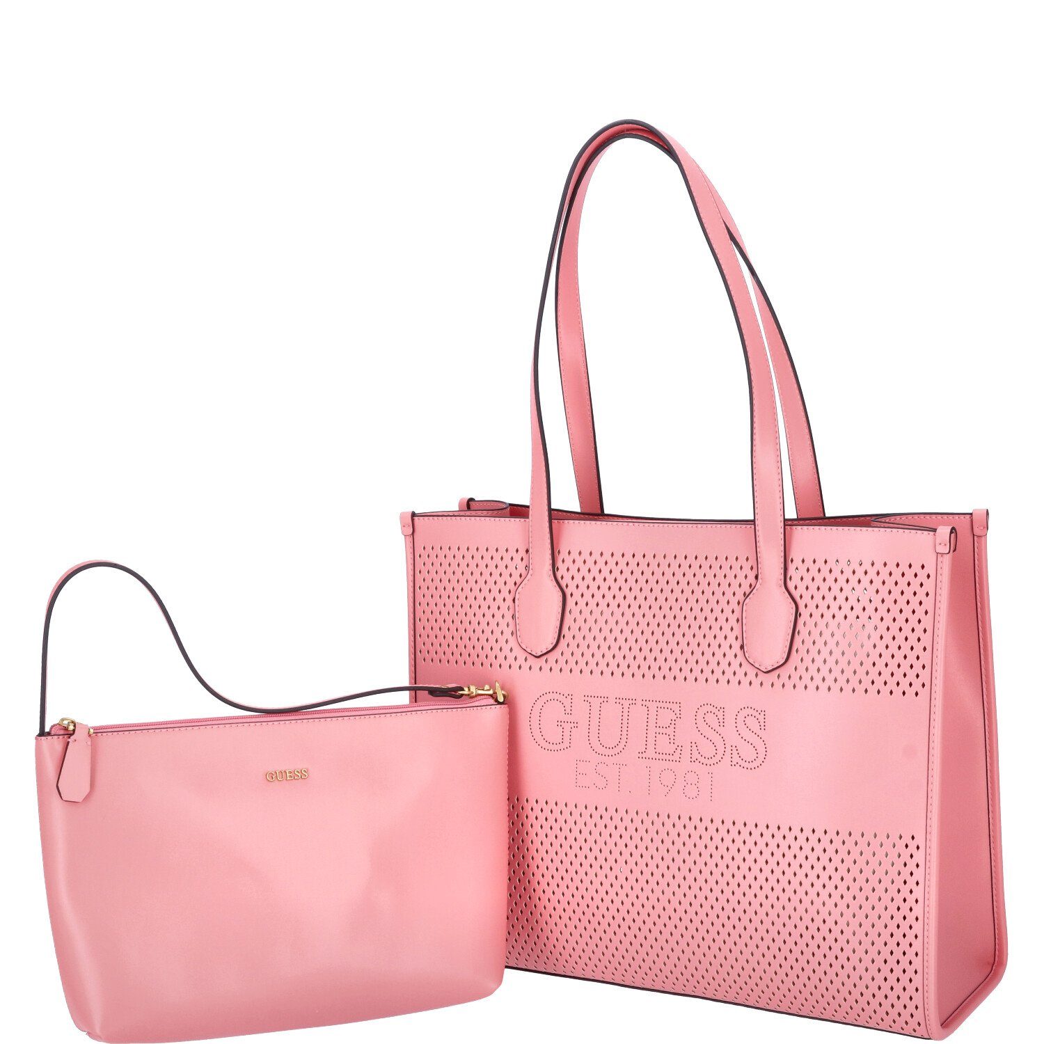 Guess Umhängetasche GUESS Damen Shopper Katey Perf pink (1, 1-tlg., 1)