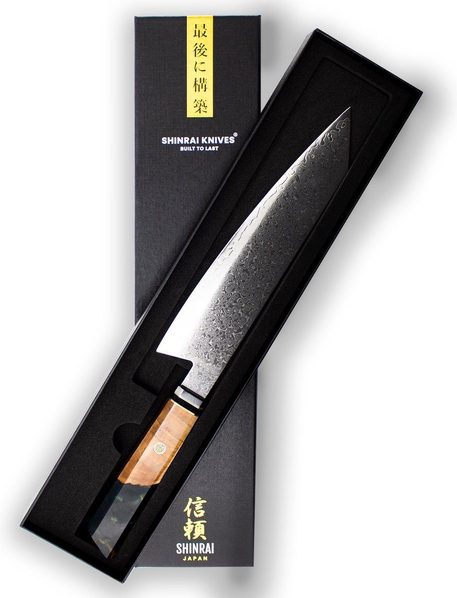 Handgefertigt ins Damastmesser Emerald, cm - 23 Grün - Messer Damastmesser Japan Kochmesser bis Japanisches Detail Shinrai