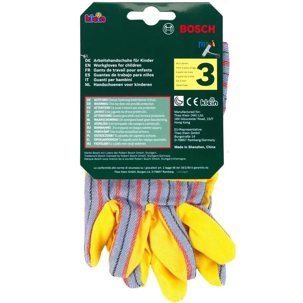 Klein Toys Werkbank Theo Klein 8120 - Bosch Paar Arbeitshandschuhe, ca. 10,7x1x19,5 cm, ab