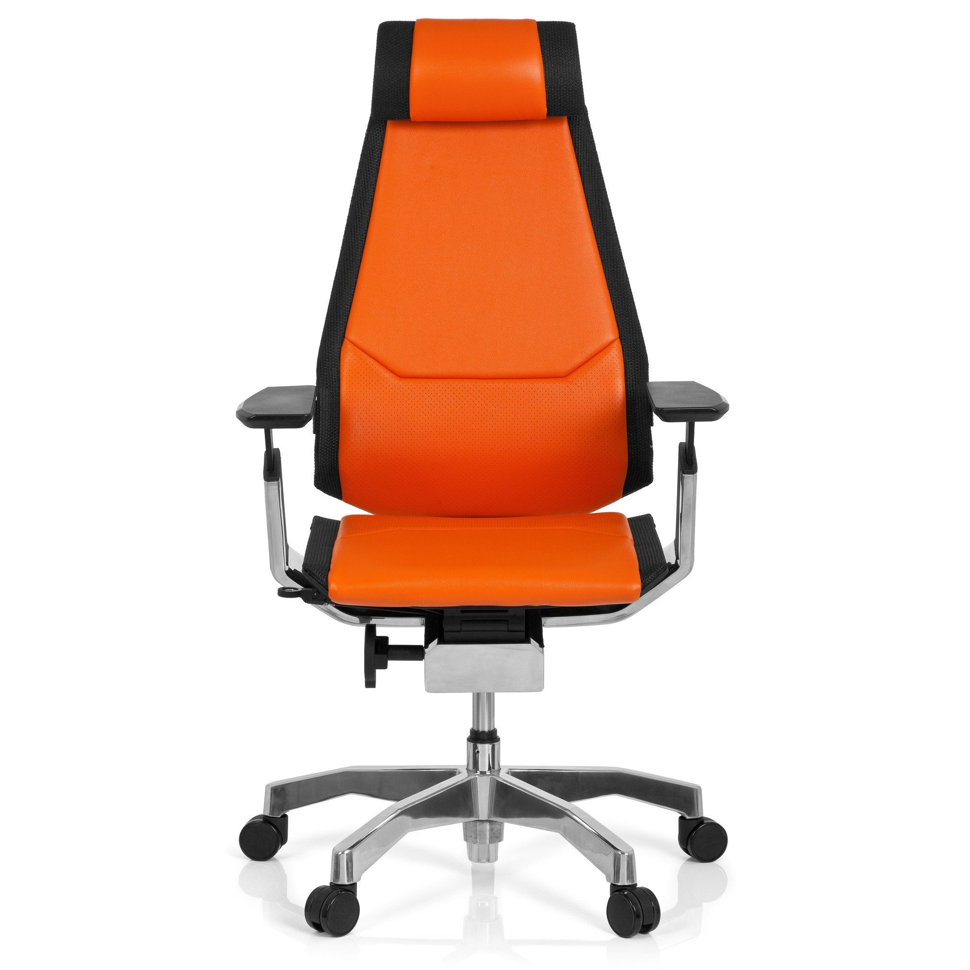 hjh OFFICE Drehstuhl High mit (1 Leder PRO St), Orange/Schwarz GENIDIA Armlehnen End ergonomisch Bürostuhl Schreibtischstuhl