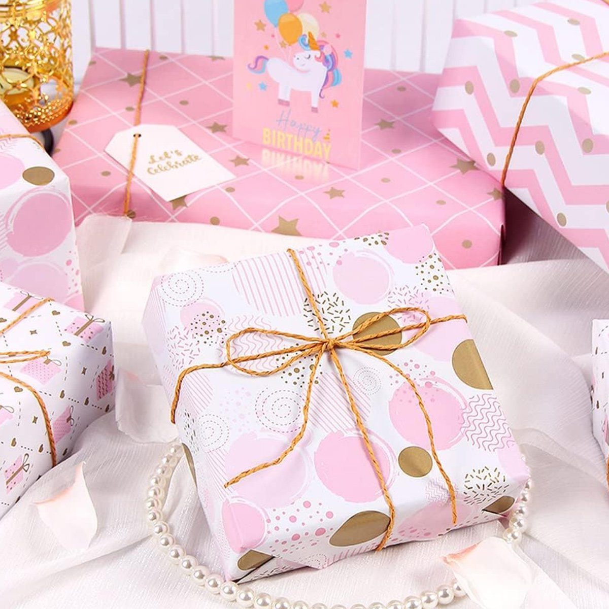 Jormftte Geschenkpapier Weihnachts Geburtstag Rosa2 Geschenkpapier,Geschenkverpackung Papier,für