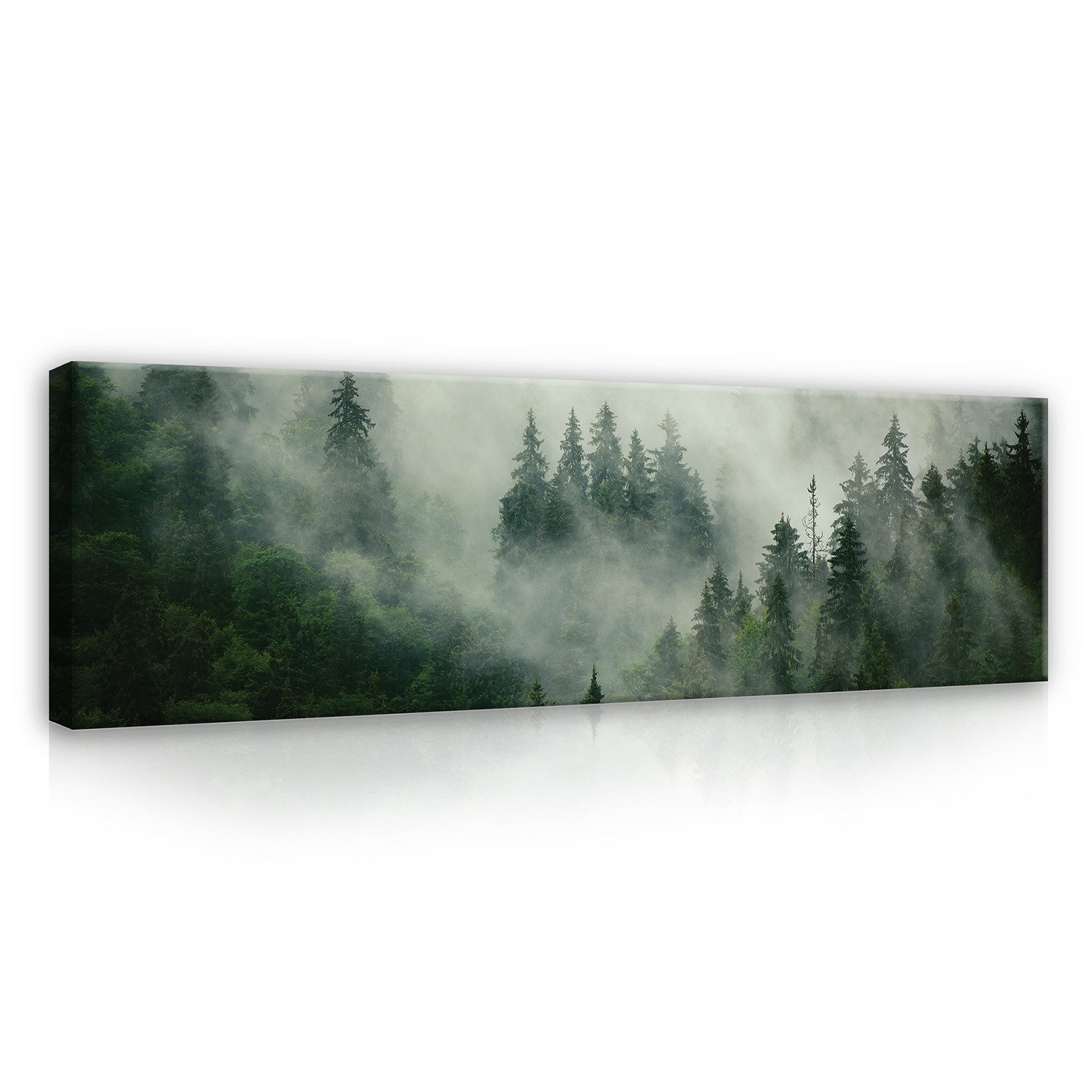 Wallarena Leinwandbild Wald im Nebel Grün Natur Modern XXL Leinwandbilder Изображения Wandbild, Wald Nebel Natur (Bilder Gross XXL Einteilig, 1 St), Leinwand Изображения Wohnzimmer Schlafzimmer Küche Flur Wand Deko Groß