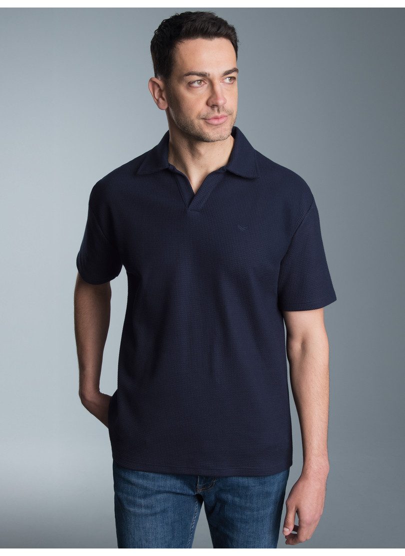 Trigema Poloshirt TRIGEMA Oversized Poloshirt ohne Knopfleiste in Waffeloptik (1-tlg)