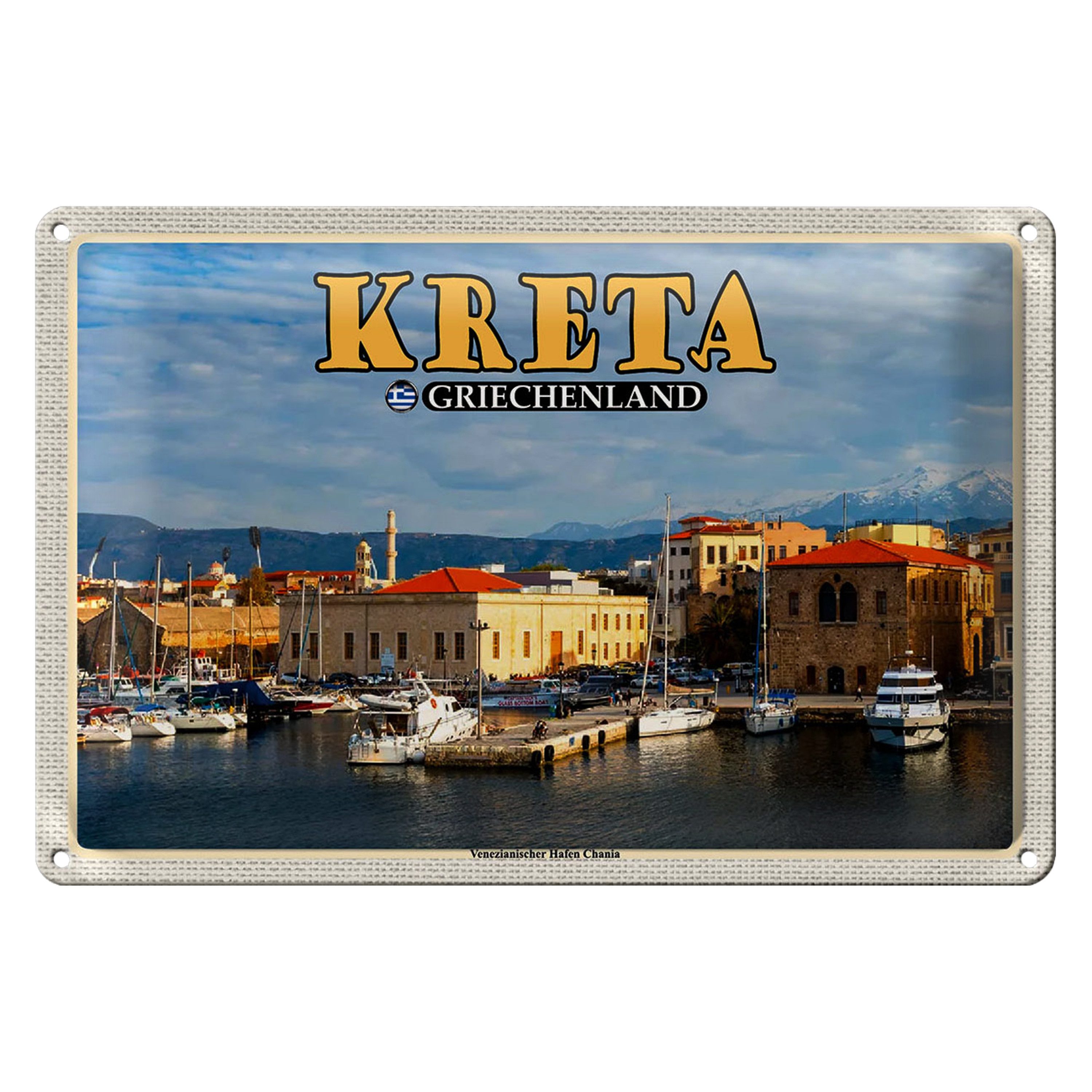Roomando Metallschild Reise 40x30cm Kreta Griechenland Venezianischer Hafen