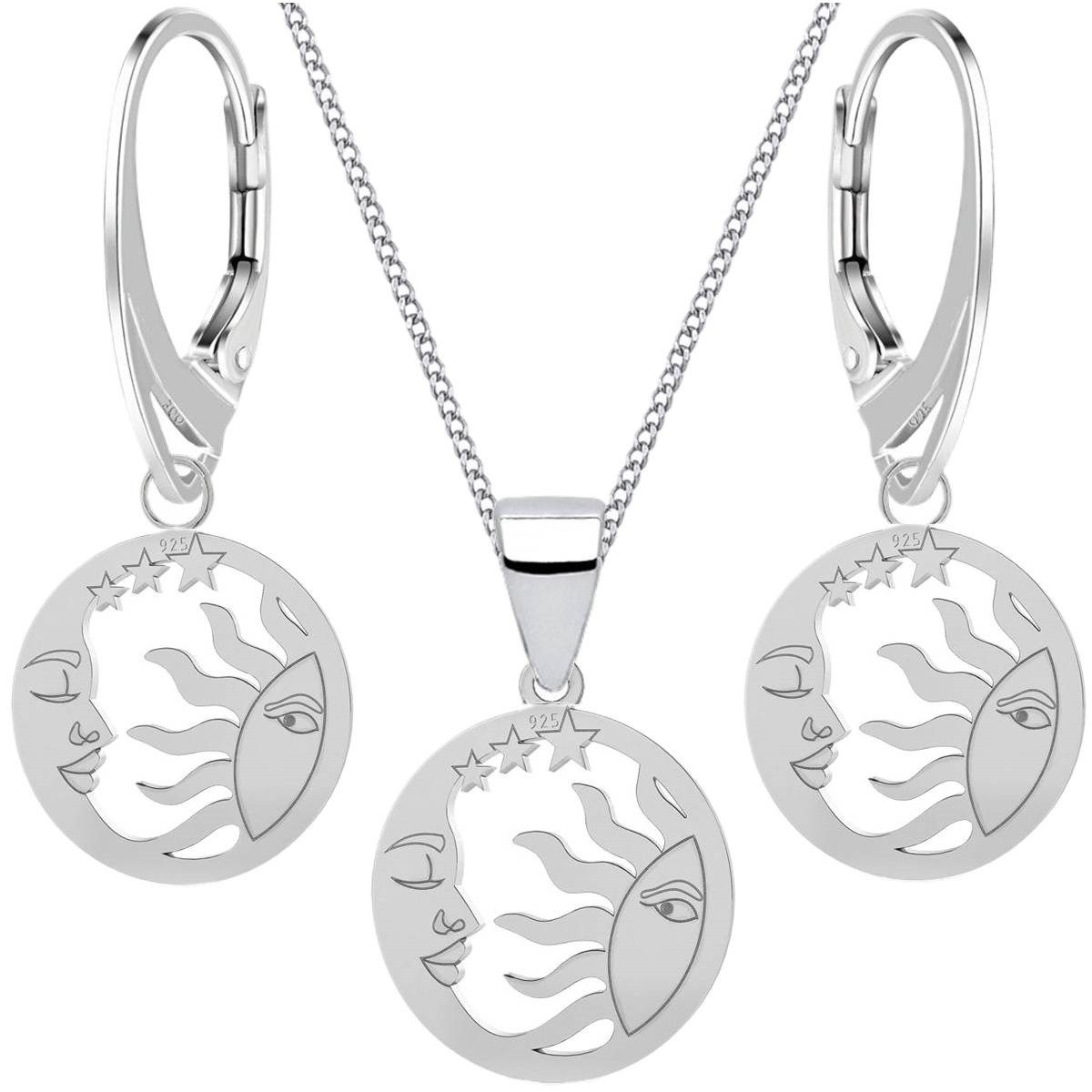 Schmuckset Sonne Mond Sterne Ohrringe Anhänger 40cm Kette 925 Silber Mädchen