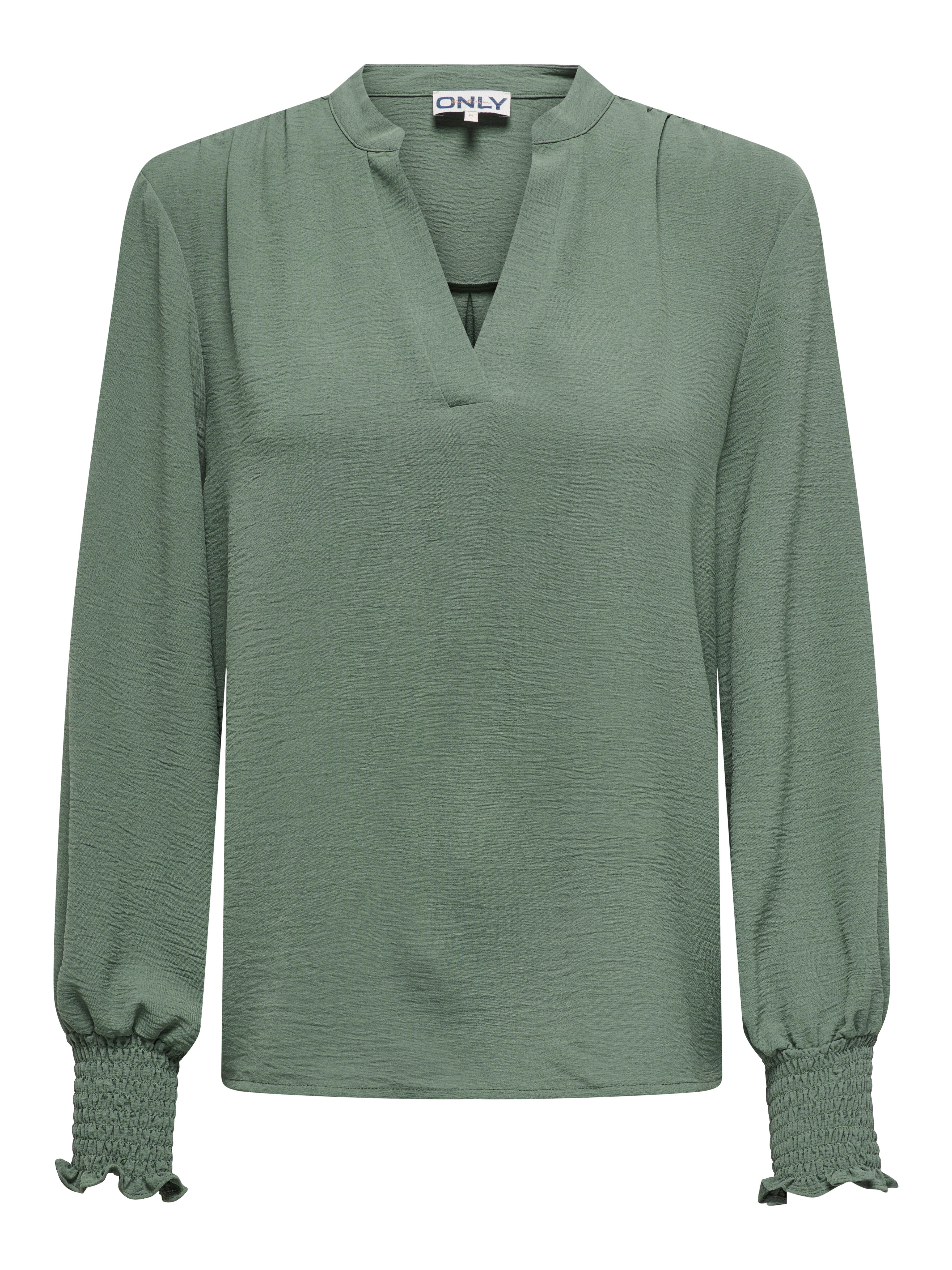 ONLY Blusenshirt ONLMETTE V-NECK LS SMOCK TOP NOOS WVN Kunstfaser, regular fit – Bild 3 von 4
