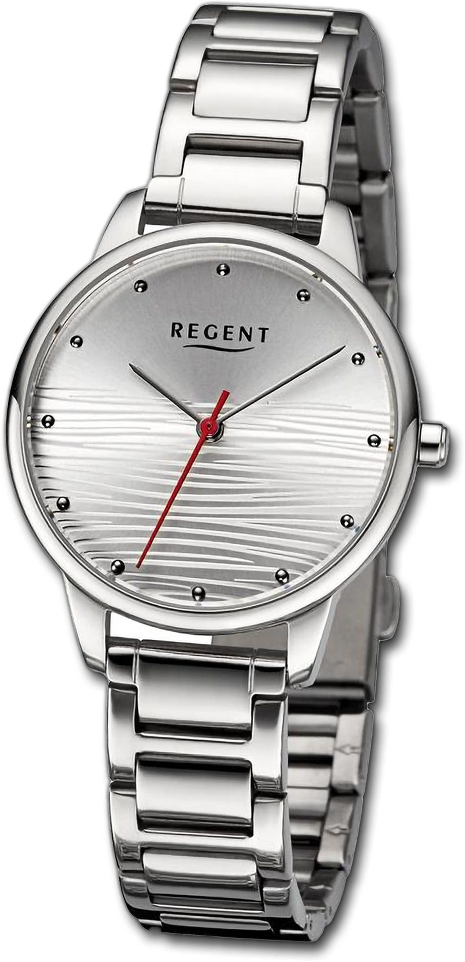 silber, 32mm) rundes Armbanduhr groß Regent extra Metallarmband (ca. Damenuhr Quarzuhr Analog, Gehäuse, Damen Regent
