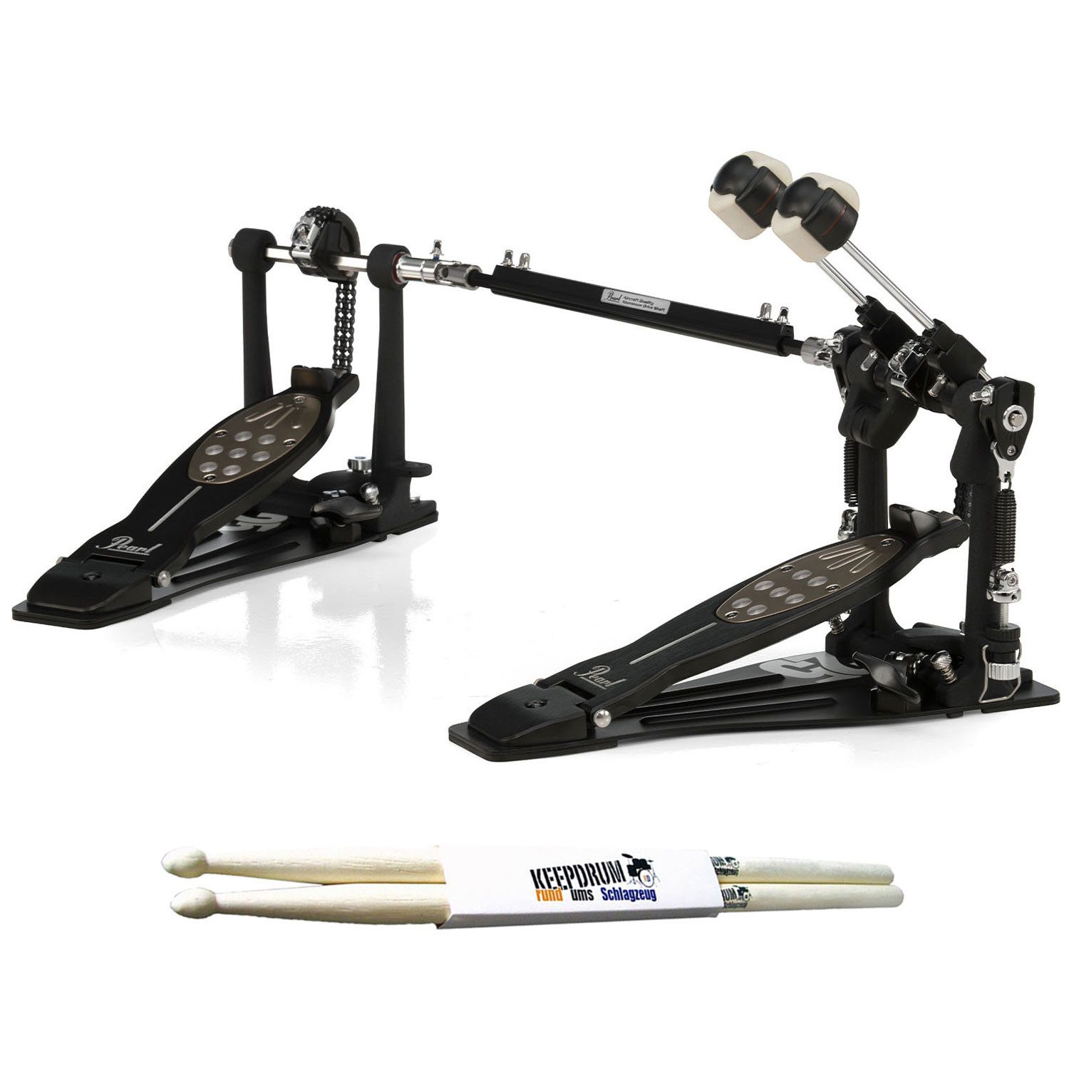 Pearl Drums Schlagzeug Pearl Doppel-Fußmaschine P-2052C/B Limited Edition, Schlagzeugstöcke,Schlagzeug, Doppel-Fußmaschine Anniversary Edition, Koffer, 1 Paar Drumsticks, Fußmaschine