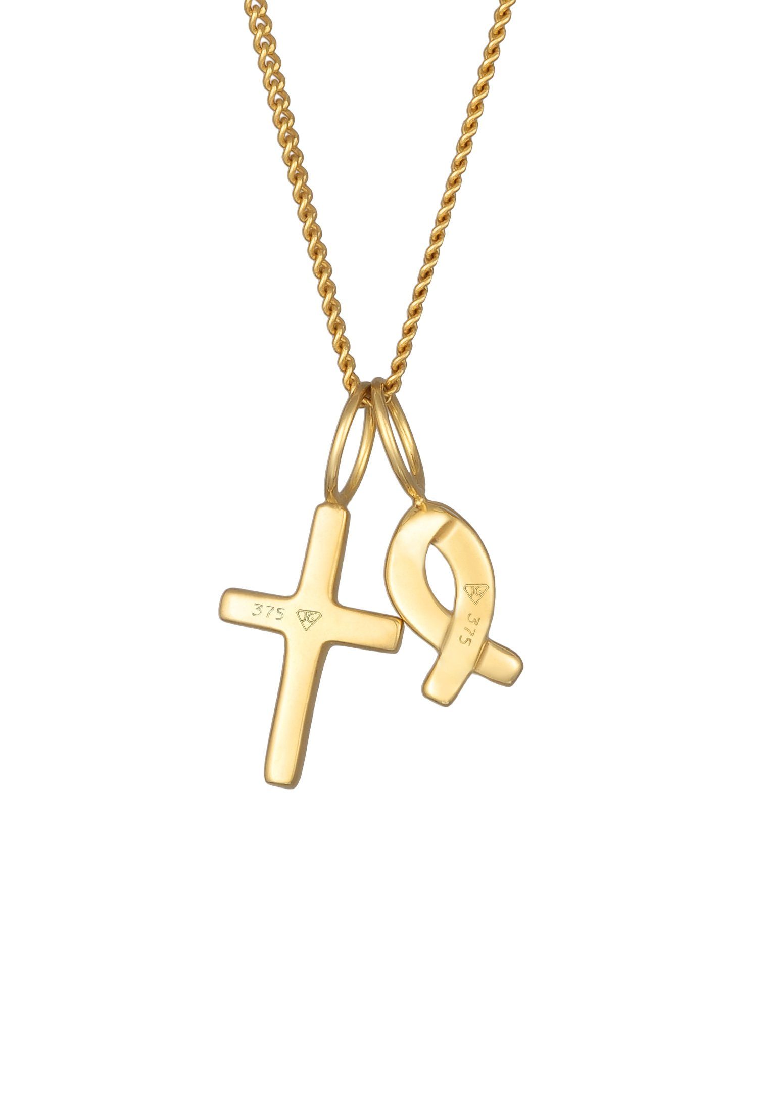 Kette Fisch Fisch Elli Religion Kommunion mit Symbol 375 Premium Anhänger Gelbgold, Kreuz