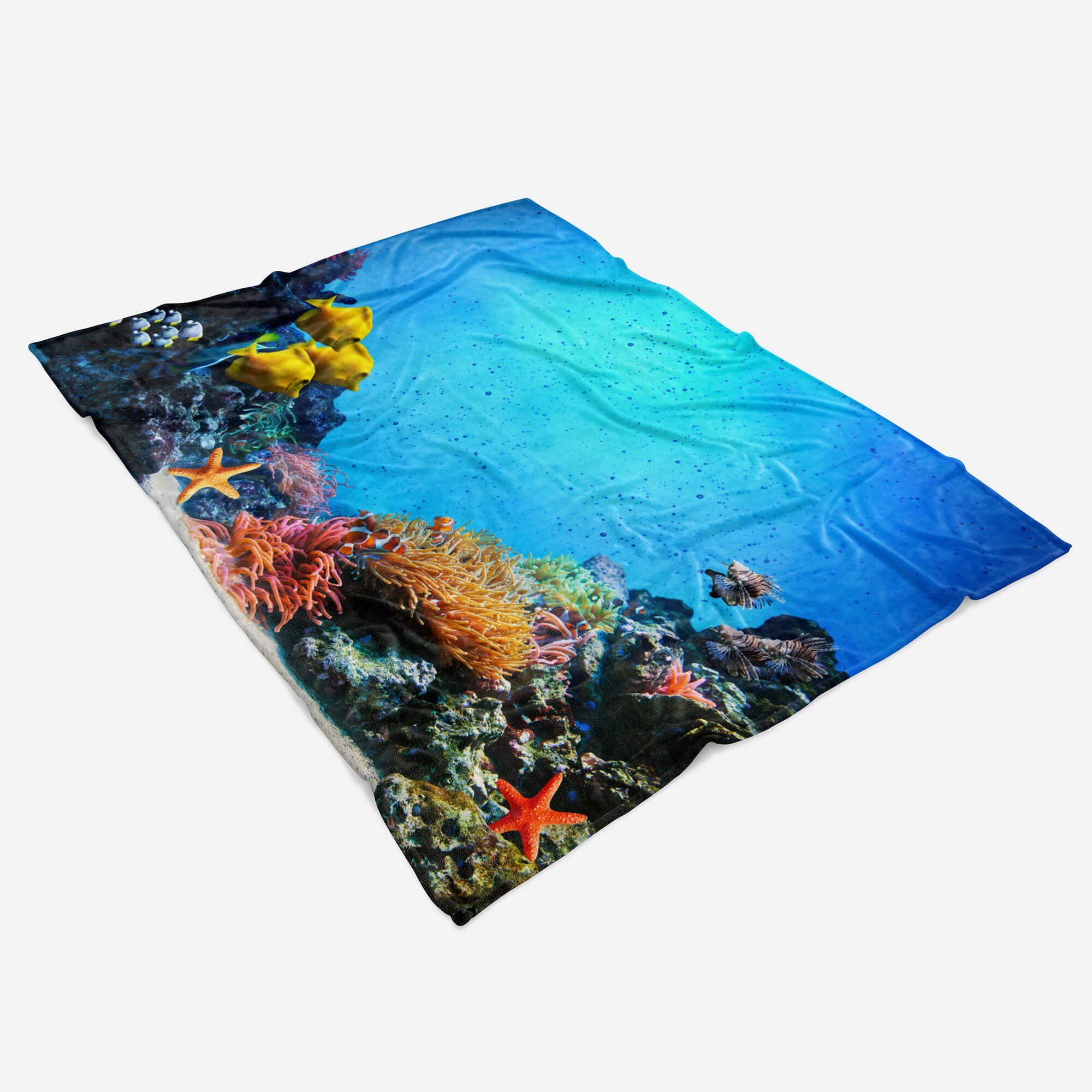 Fotomotiv Art mit (1-St), Handtücher Handtuch Saunatuch Sinus Strandhandtuch Wasser Koral, Handtuch Baumwolle-Polyester-Mix Kuscheldecke unter
