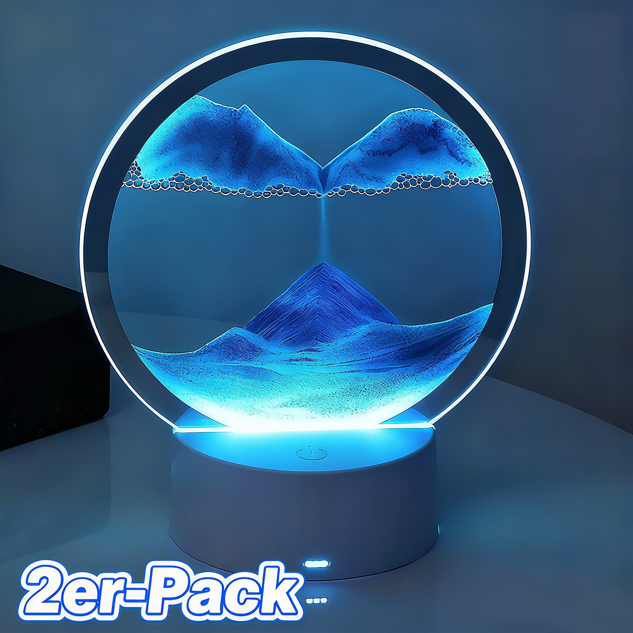 POPOLIC LED Nachtlicht Dynamisch 3D Sandbilder zum Drehen mit LED Nachtlicht, LED fest integriert, Entspannende Dekoration für Desktop-Kunst (Blau, 7)