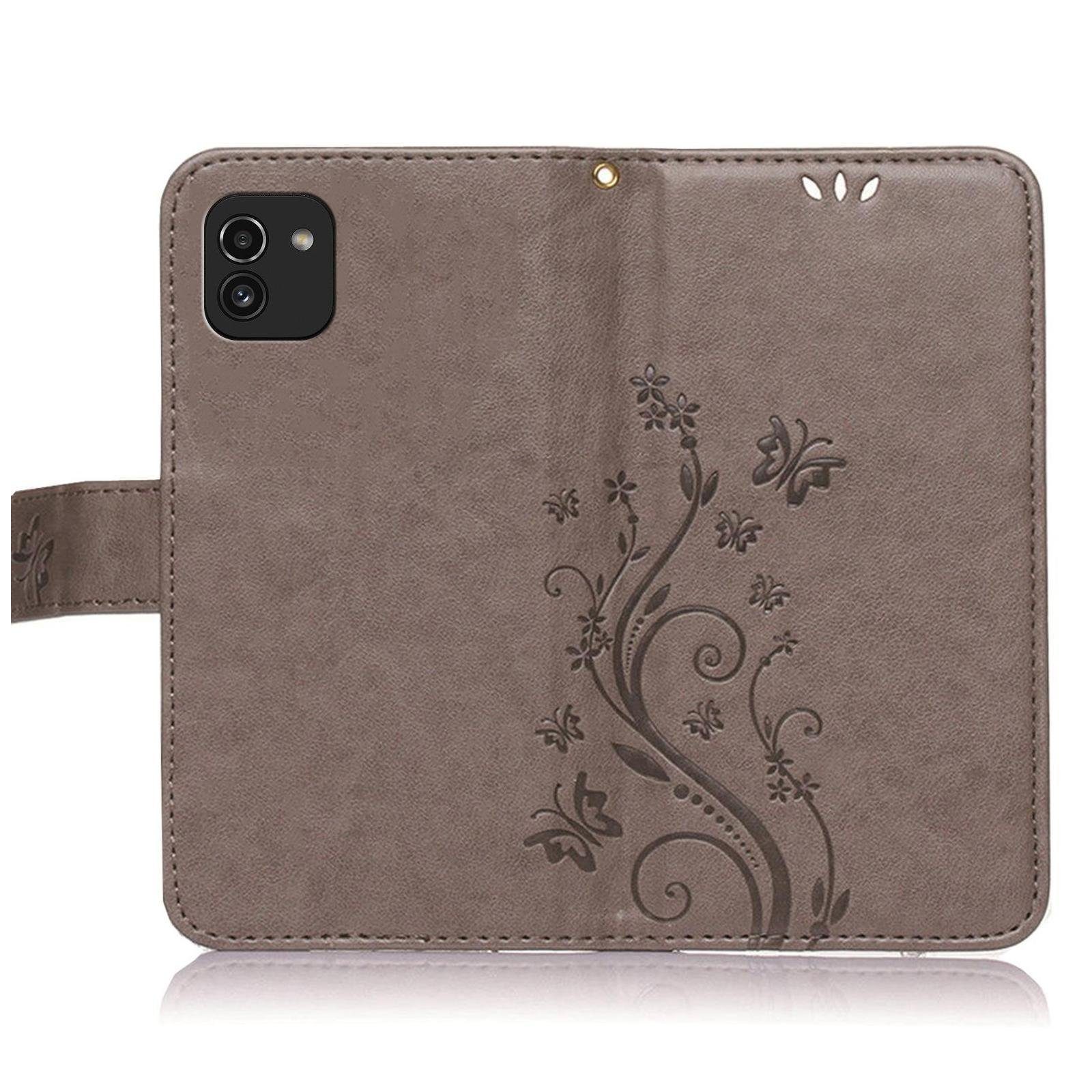 Numerva Handyhülle Bookstyle Flower für Samsung Galaxy A03, Handy Tasche Schutzhülle Klapphülle Flip Cover mit Blumenmuster