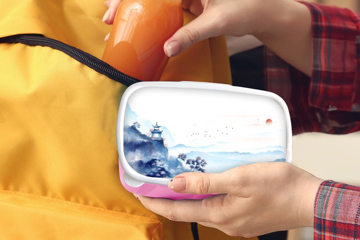 Ölfarbe Kunststoff - Erwachsene, Brotbox Lunchbox MuchoWow Brotdose rosa - Snackbox, Natur, Mädchen, (2-tlg), Kinder, Kunststoff, Malerei für