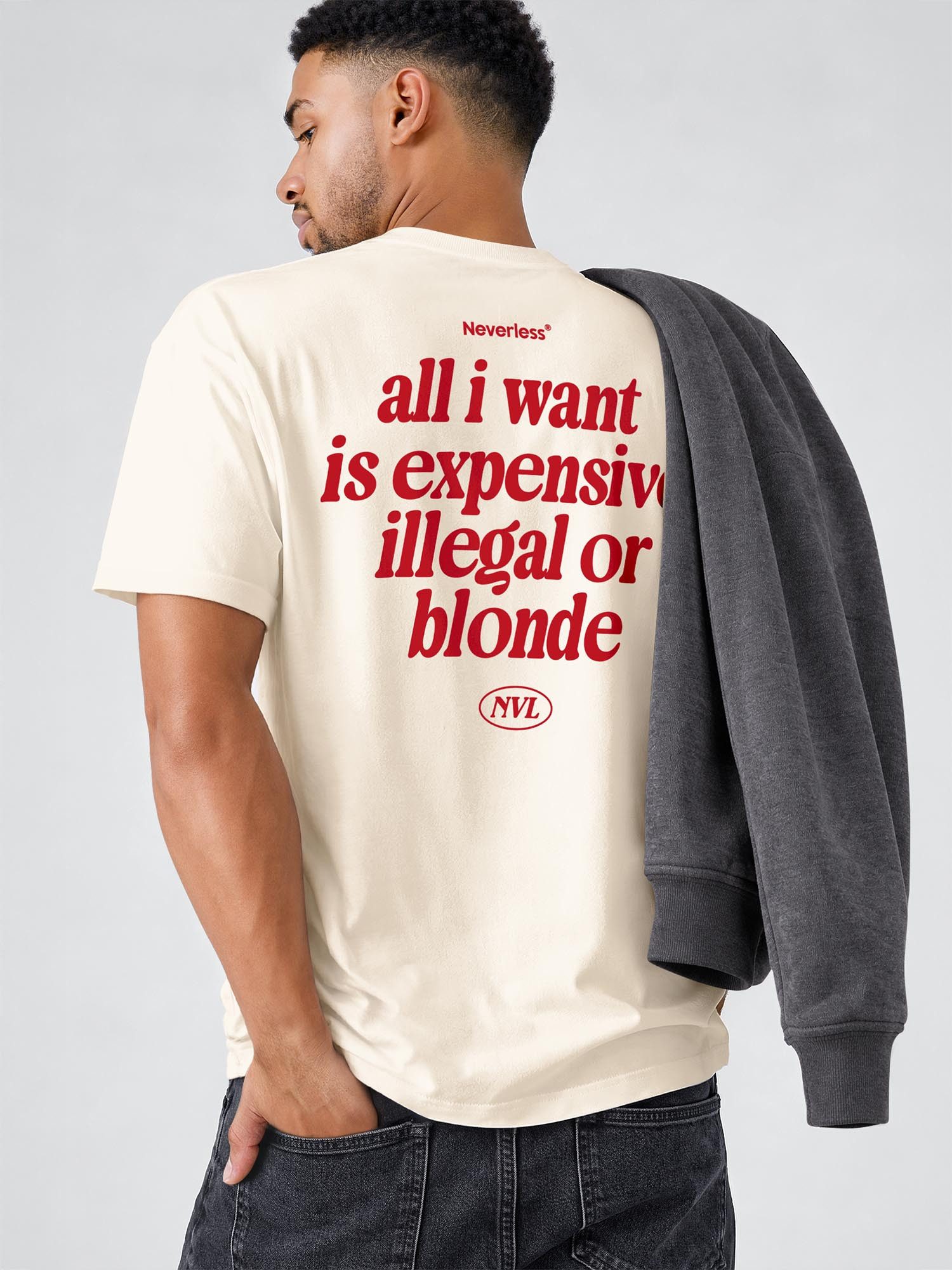 Neverless Oversize-Shirt Herren T-Shirt - Design expensive or blonde - Relaxed Fit Printshirt mit Print – Bild 5 von 5