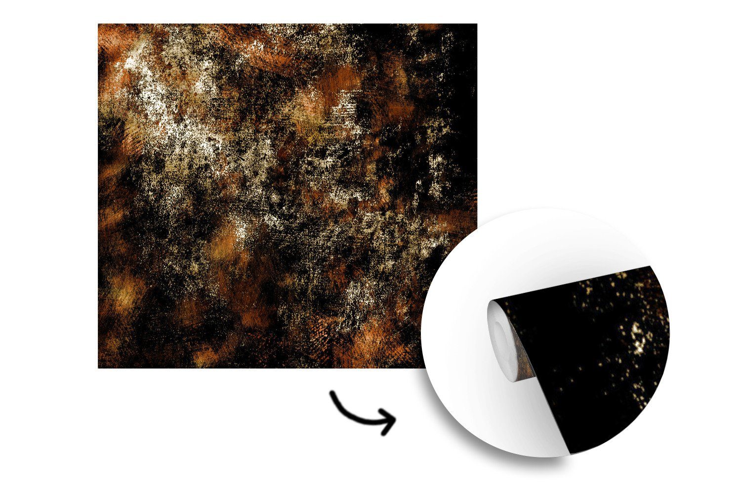 MuchoWow Fototapete Gold - Schwarz Tapete - Vinyl St), oder (5 Matt, Schlafzimmer, Abstrakt, bedruckt, Wandtapete für Wohnzimmer
