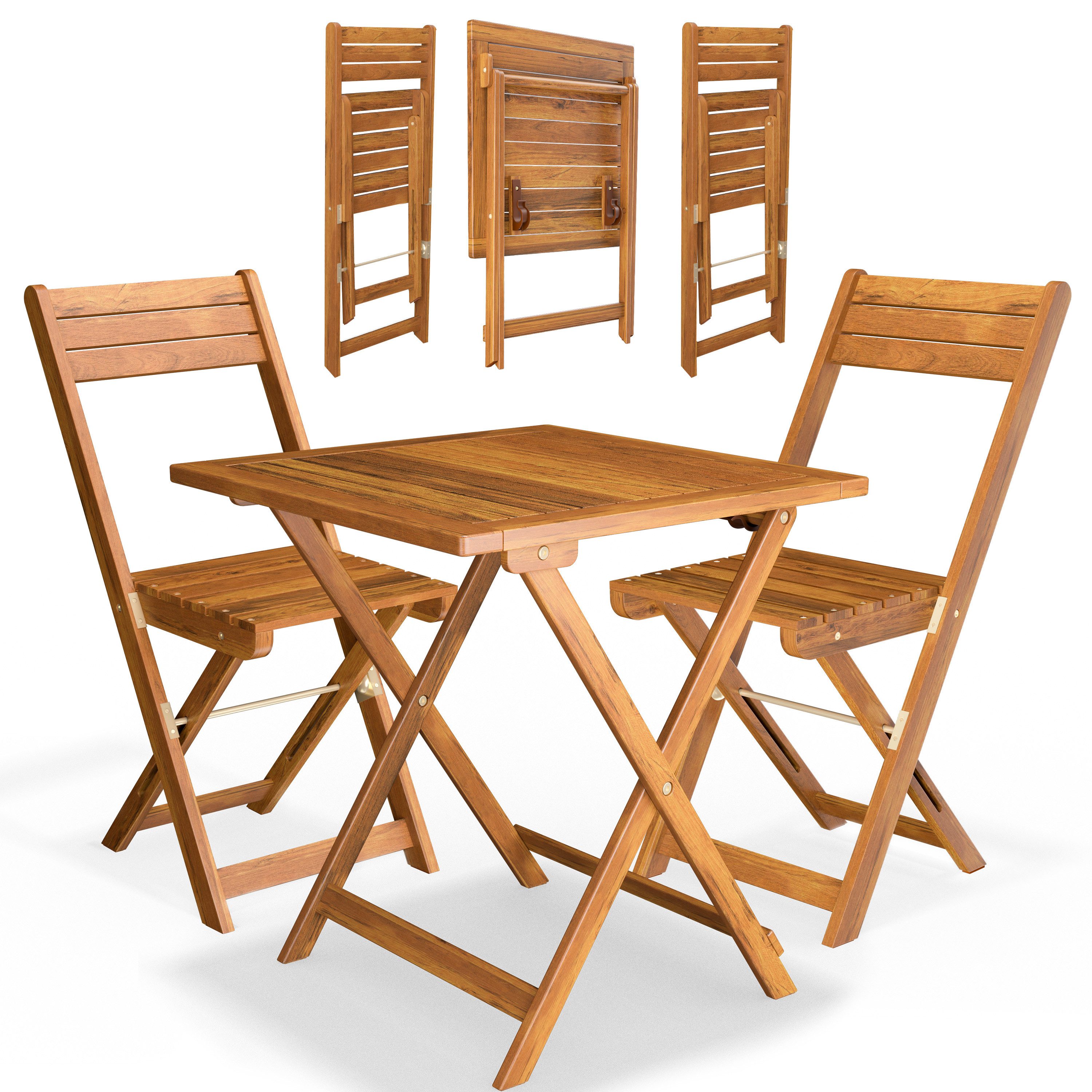 Casaria Balkonset Casaria, (3-tlg), 2 Personen Wetterfest Akazie 3-Tlg Vormontiert Klappbar Balkon