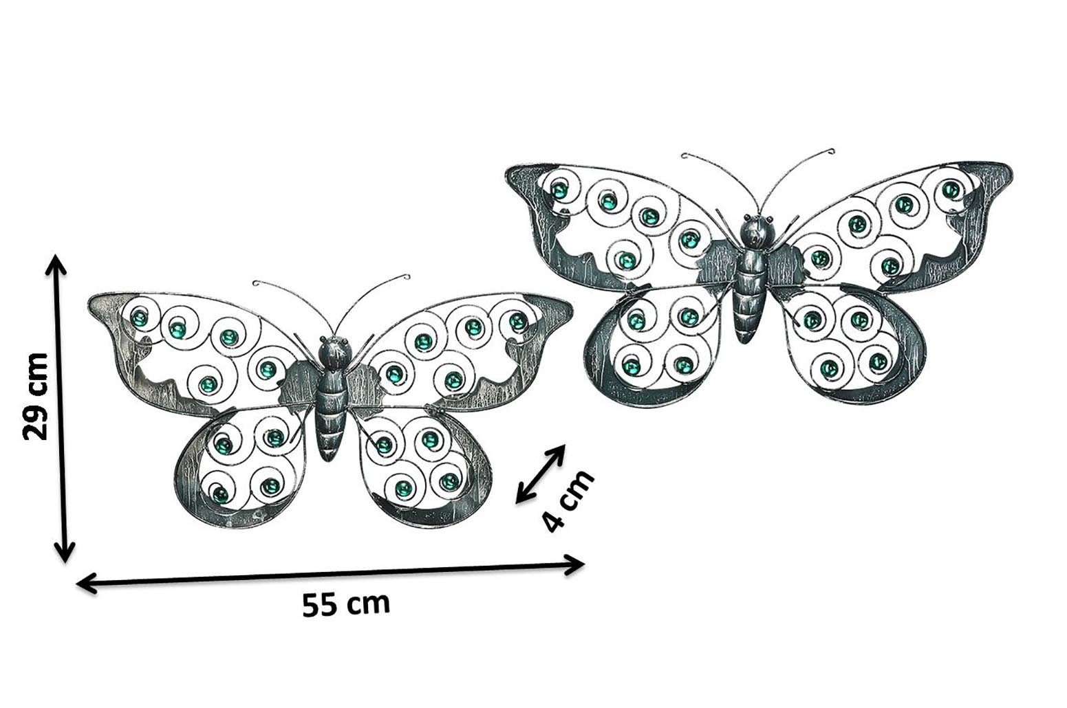 Kobolo Wandbild Schmetterling Wandschmuck - 2er Set - 29x55 cm, mit Acrylperlen