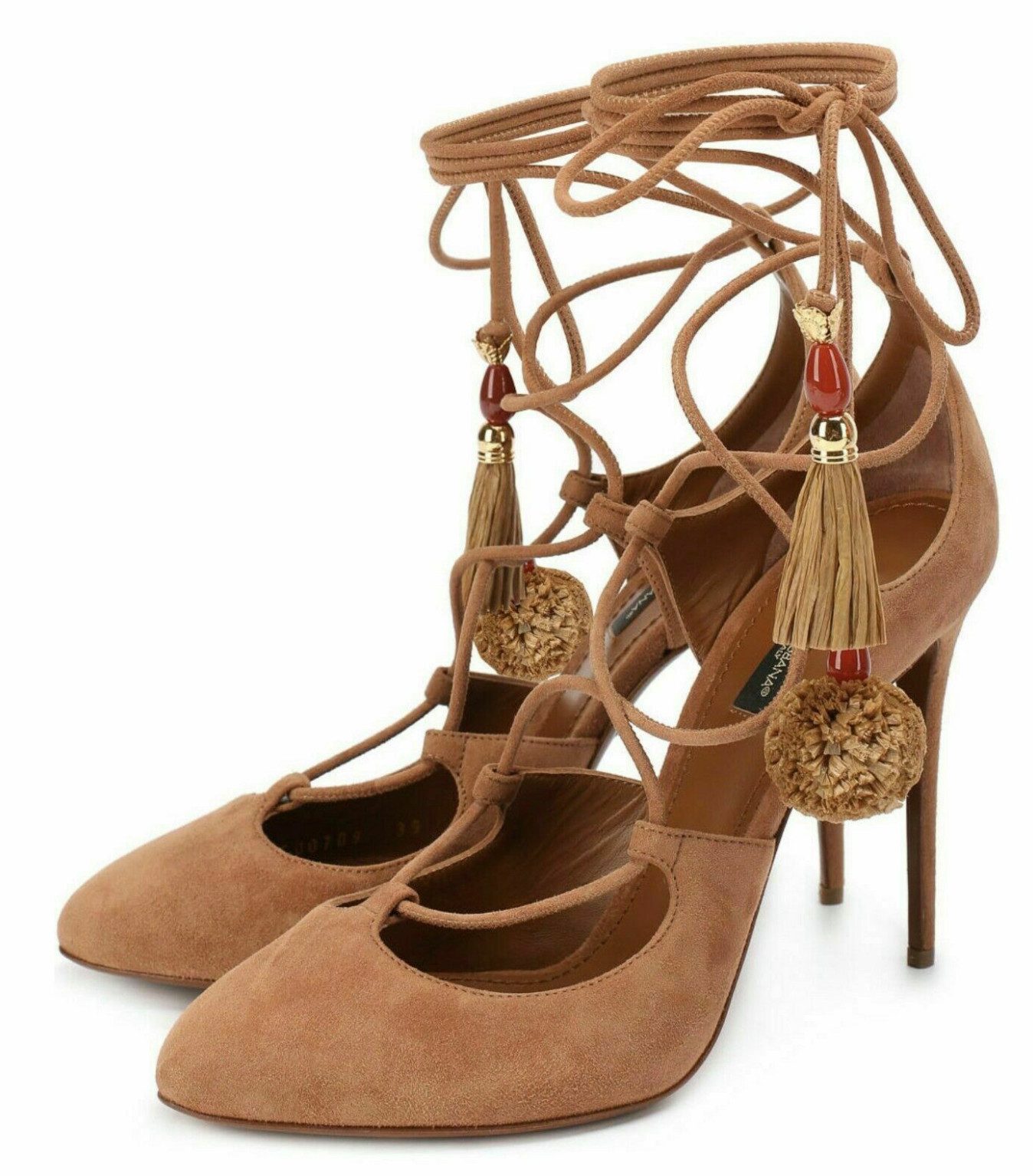 DOLCE & GABBANA Coco Обувь Ankle Strap Tassel Suede High Heels Туфли Schnürung mit verzierten Enden (Quasten, Schmuck, Pompon)