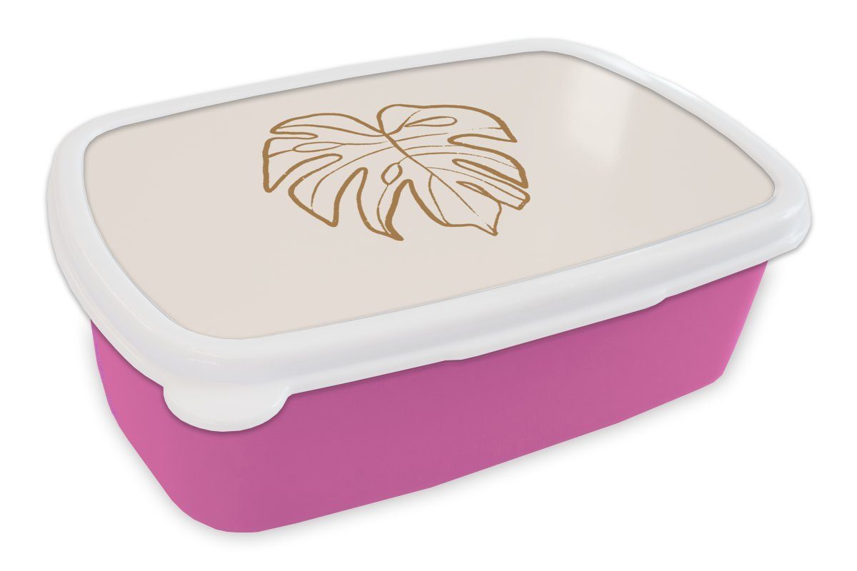 MuchoWow Lunchbox Sommer - Blätter - Strichzeichnung, Kunststoff, (2-tlg), Brotbox für Erwachsene, Brotdose Kinder, Snackbox, Mädchen, Kunststoff rosa