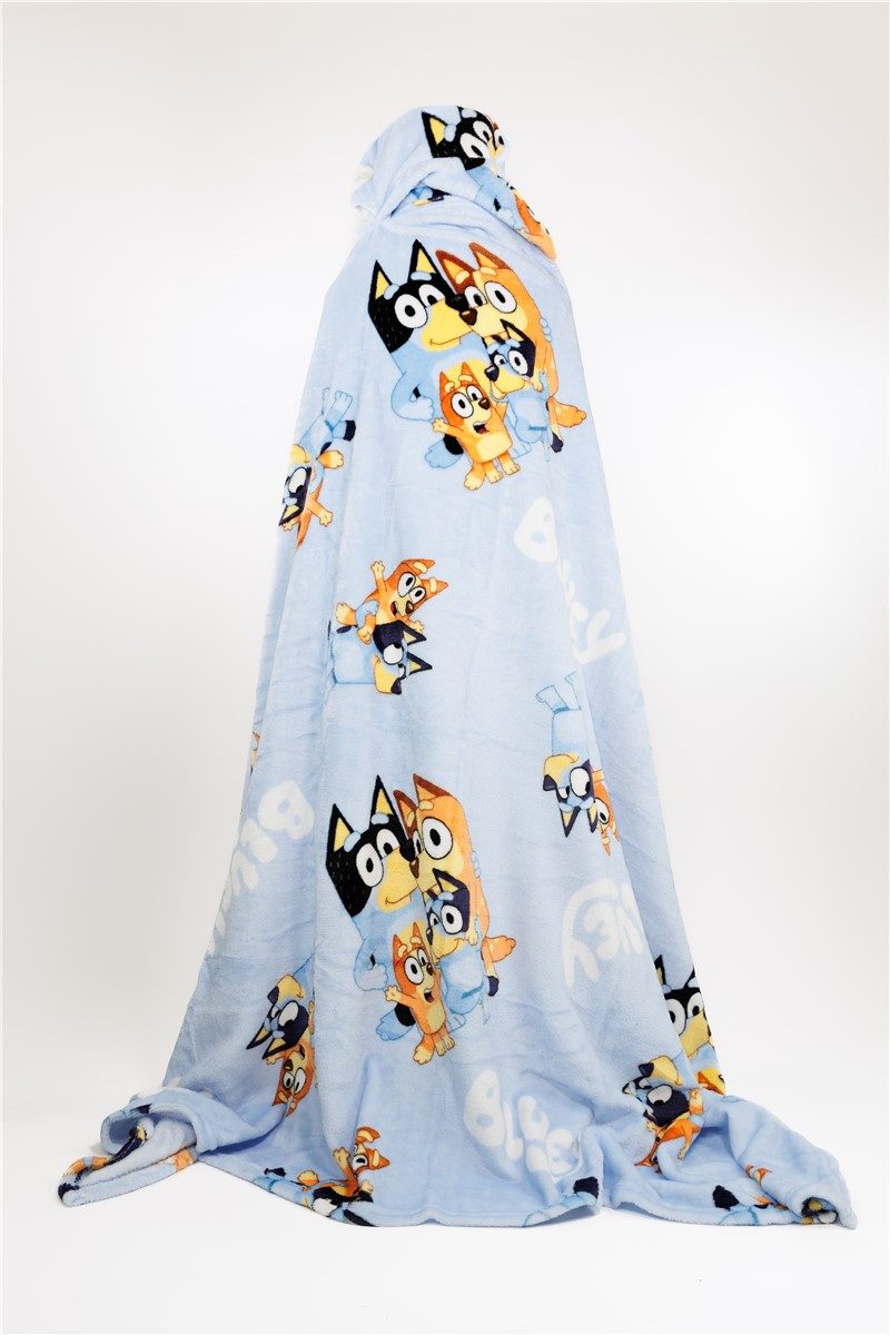 Wohndecke Bluey u Bingo Flanell Decke XL - Warme Kapuzen Kuscheldecke 120x150 cm, Bluey