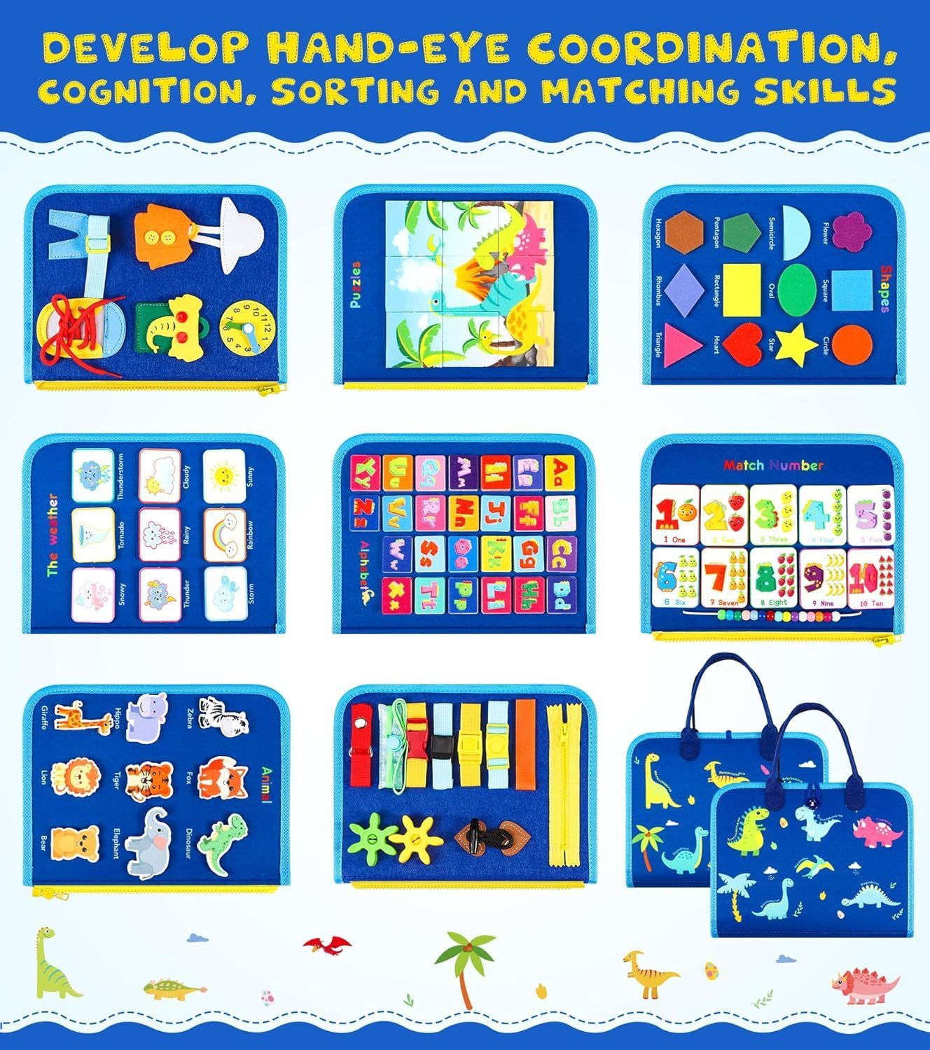 POPOLIC Lernspielzeug Busy Board für Kinder - Activity Board Montessori Spielzeug (Motorik Lernspielzeug Kleinkind Sensorik Spielzeug Quiet Book, 1-St), für 1 2 – Bild 5 von 5