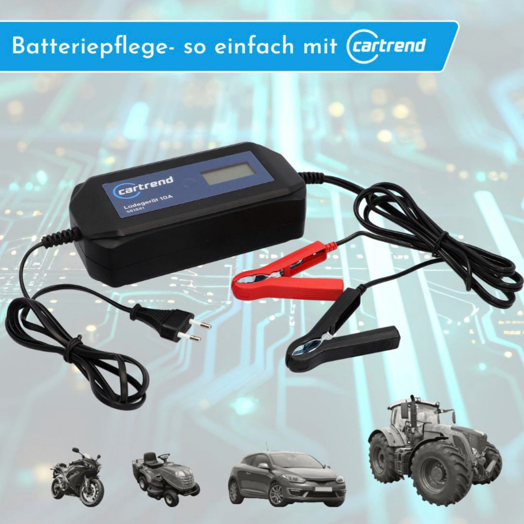 Cartrend Batterieladegerät DP10.1 mit Mikroprozessor-Technologie 12V/24V, 10A Autobatterie-Ladegerät