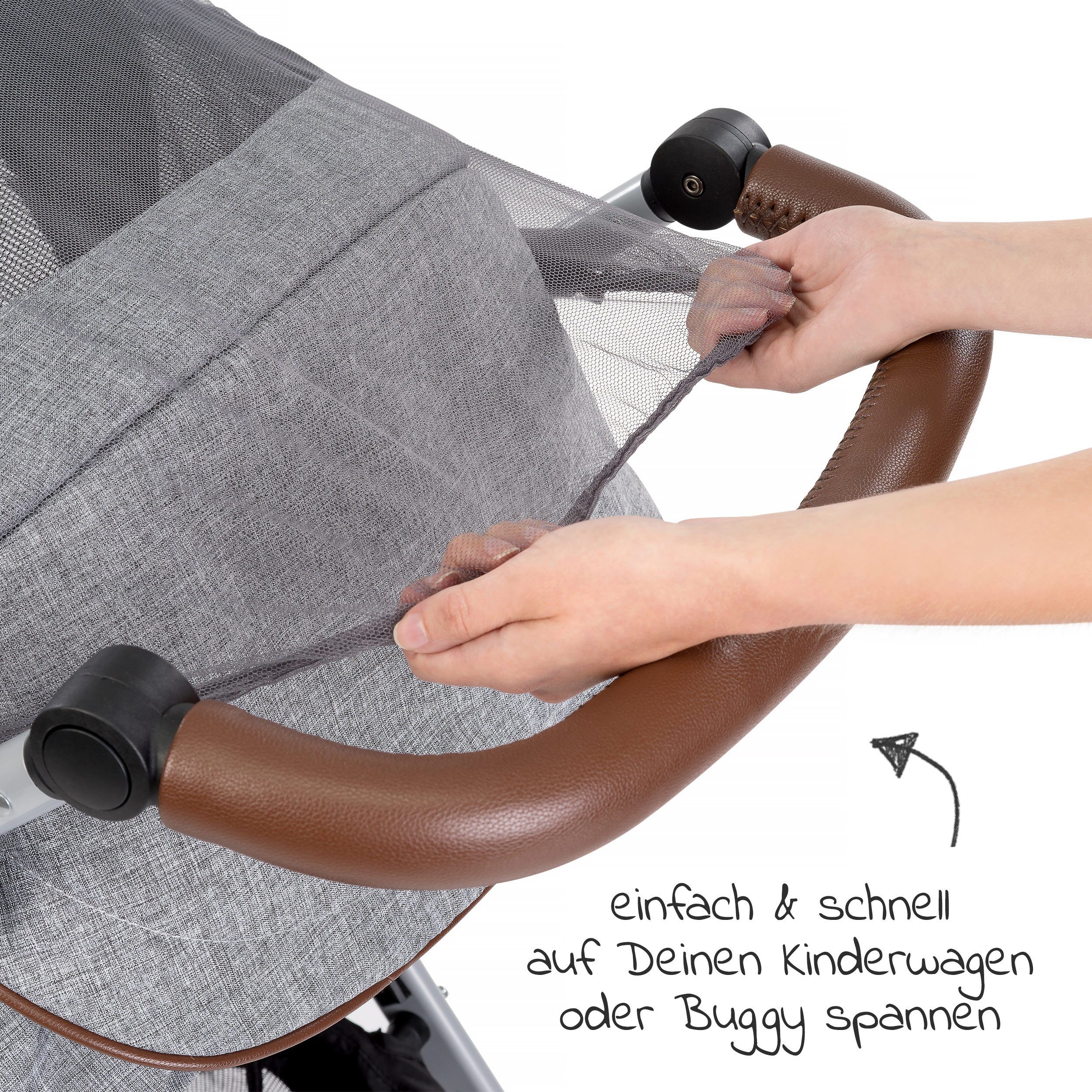 Zamboo Kinderwagenschirm 3-teiliges Sommer- & Schutzset, für Kinderwagen mit Sonnensegel, Insektenschutz & Getränkehalter
