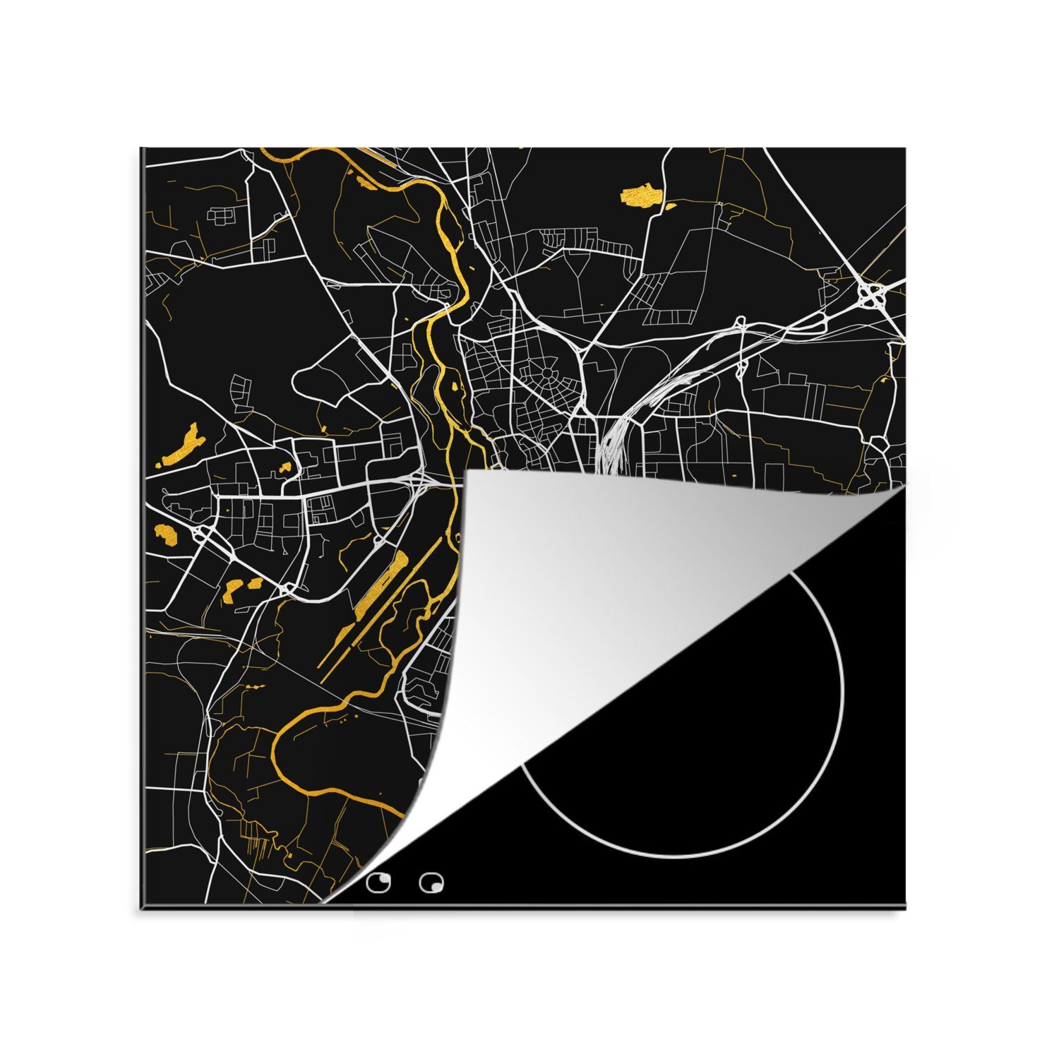 - Karte Stadtplan - 78x78 MuchoWow Vinyl, - (1 tlg), Gold für Ceranfeldabdeckung, - Arbeitsplatte Deutschland, Herdblende-/Abdeckplatte cm, Halle küche