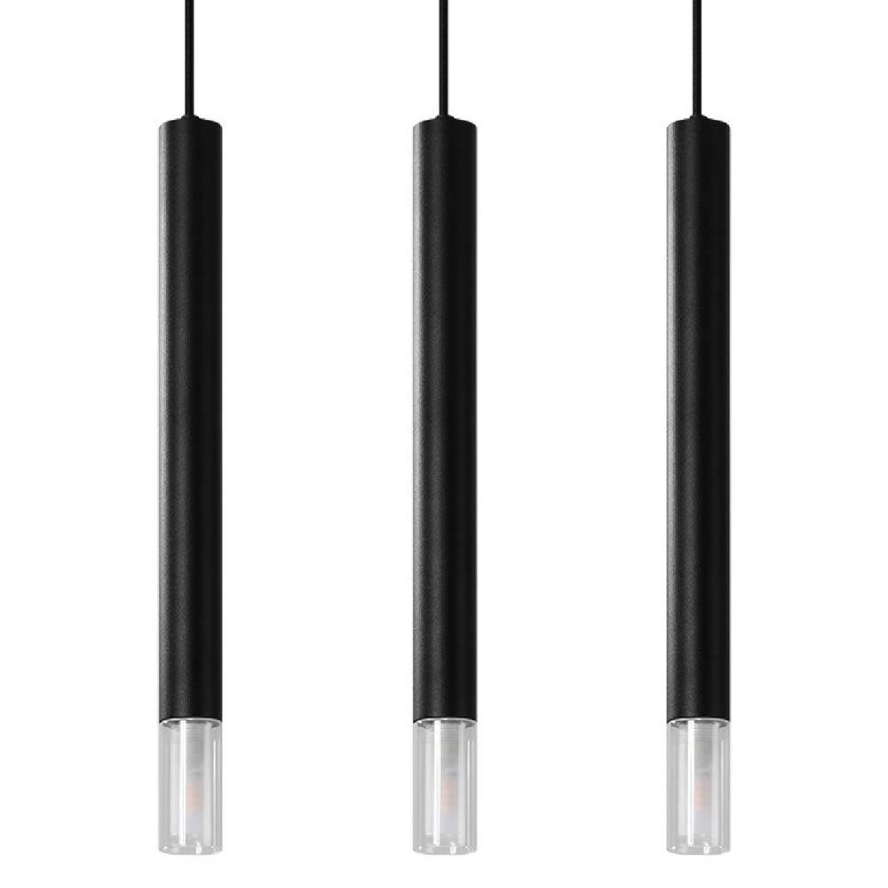 etc-shop LED Pendelleuchte, Leuchtmittel nicht inklusive, Pendellampe Hängeleuchte Deckenlampe Stahl Glas Schwarz 3 Flammig
