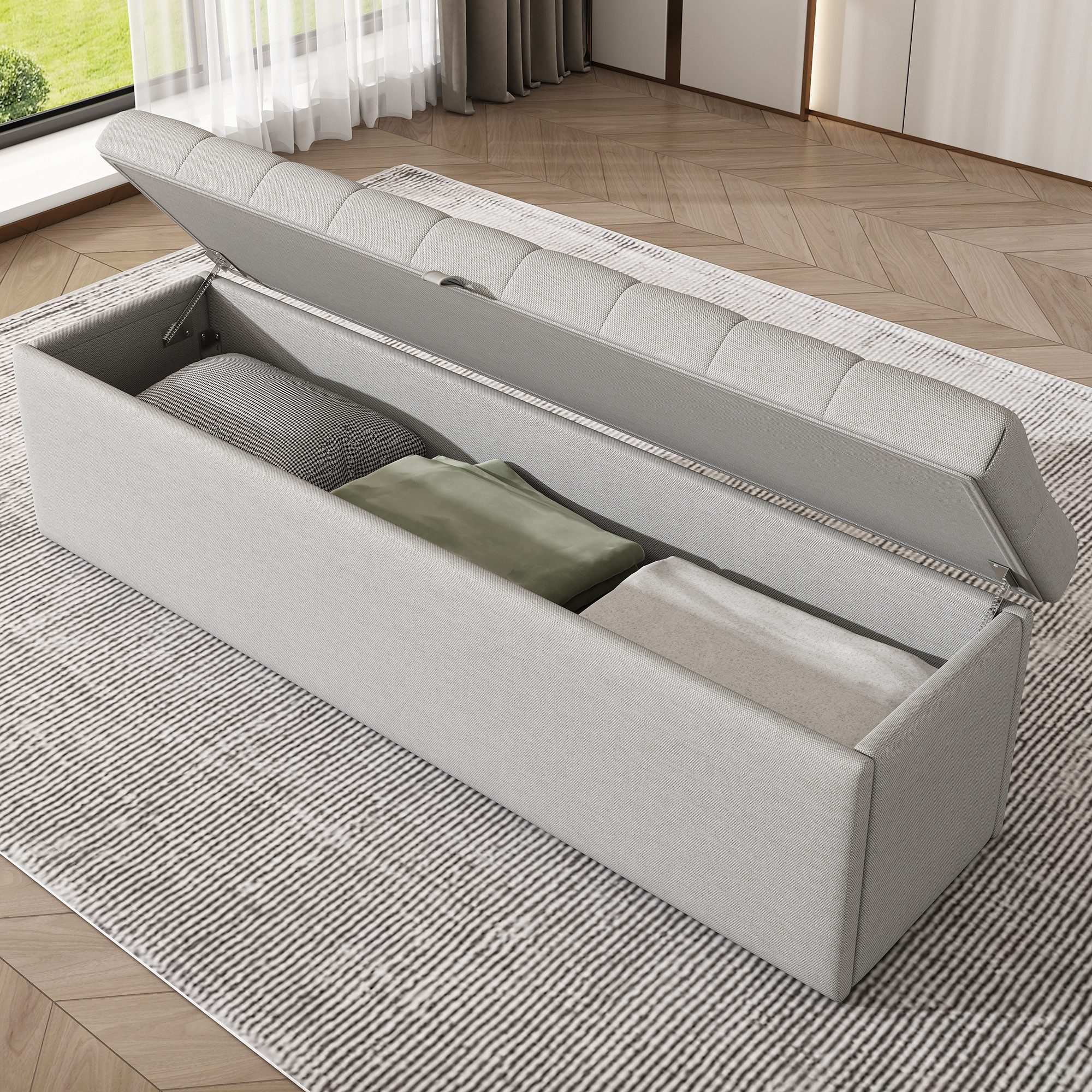 i@home Bettbank Betthocke Samt mit Stauraum (Polsterbank 140 cm Sitzhocker & Aufbewahrungsbox in einem, 1-St., Ziersteppung), elegante Betthocker für Schlafzimmer