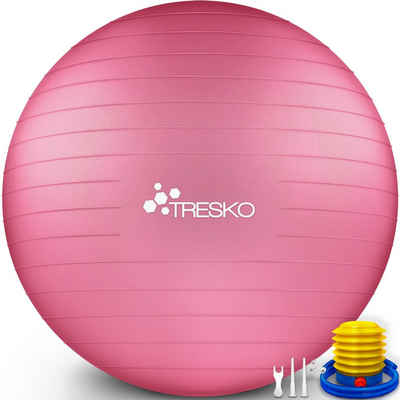 TRESKO Gymnastikball mit GRATIS Übungsposter inkl. Luftpumpe Yogaball, BPA-Frei Sitzball Büro Anti-Burst inkl. Luftpumpe, Fitnessball
