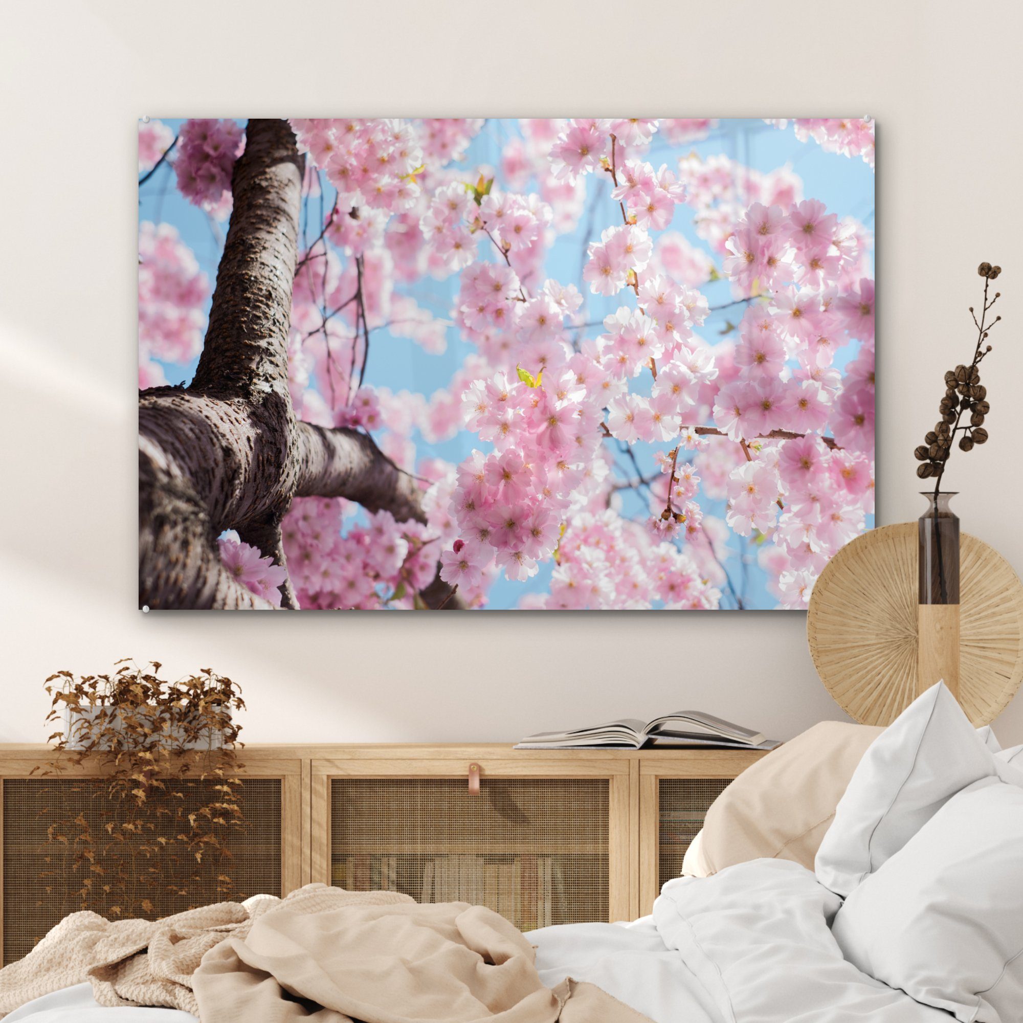 Schlafzimmer Acrylglasbilder Sakura Baum, Blumen - St), (1 Acrylglasbild & - MuchoWow Wohnzimmer