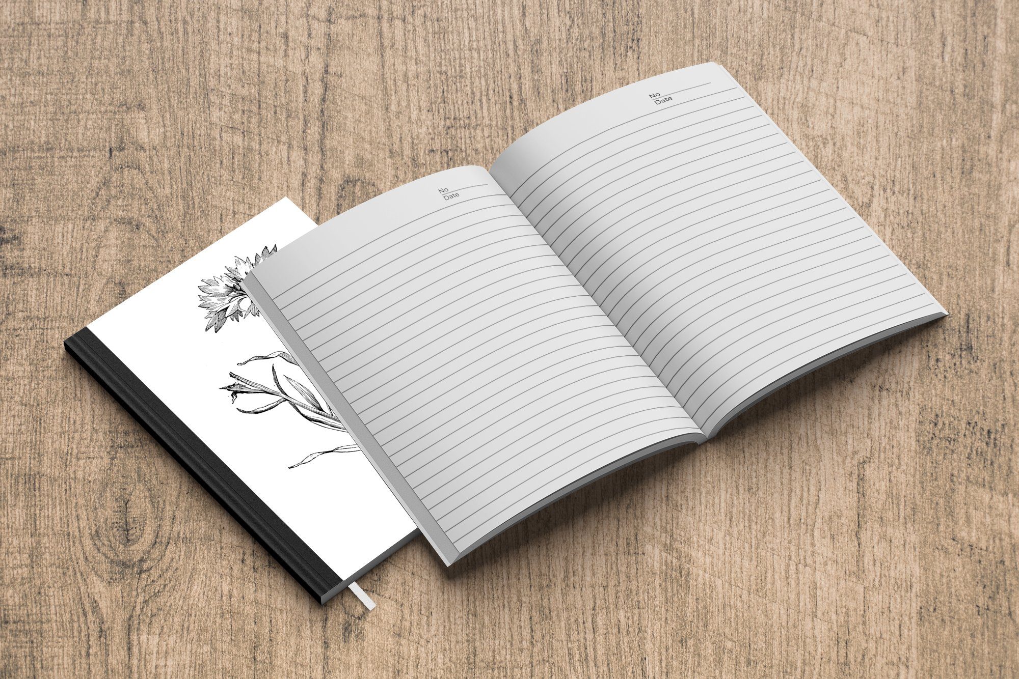 Notizbuch A5, Journal, einer 98 Eine Seiten, einzelnen Haushaltsbuch Notizheft, Kornblume, Tagebuch, Merkzettel, MuchoWow schwarz-weiße Illustration
