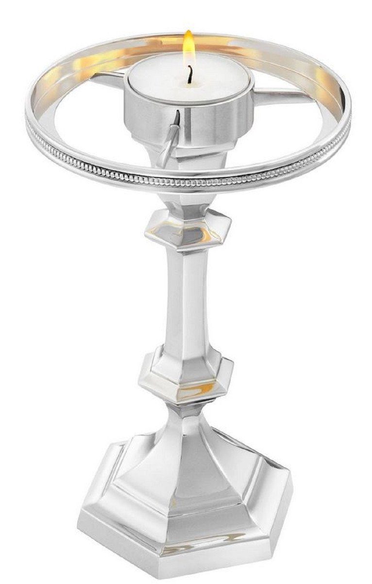 Casa Padrino Ø Deko x Messing Accessoires Teelichthalter mit Teelichthalter - Lampenschirm Luxus 16 H. cm Silber 36