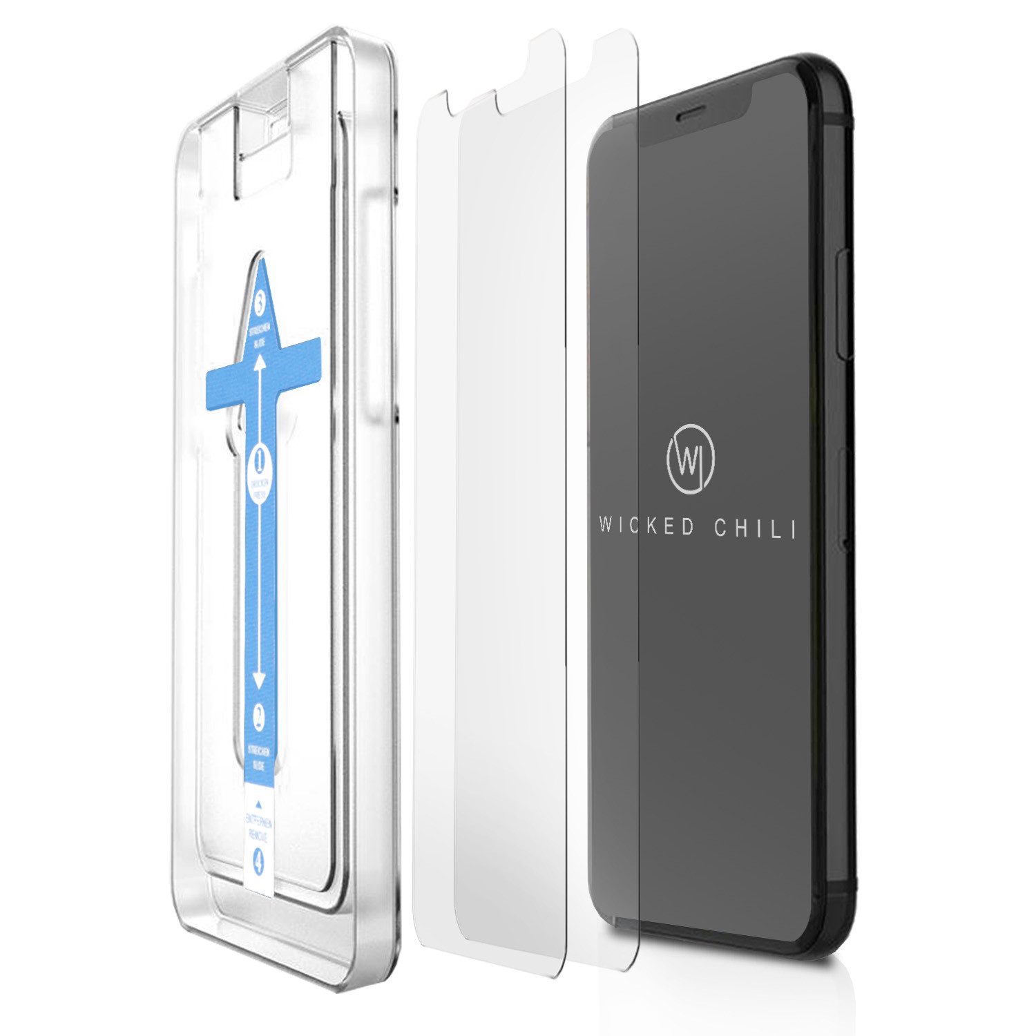 Wicked Chili Schutzfolie 2x Panzerglas Displayschutz für iPhone 11 / XR, (2er Set, 2-St), Einfache Installation / Mit Positionierhilfe / 100% Transparent