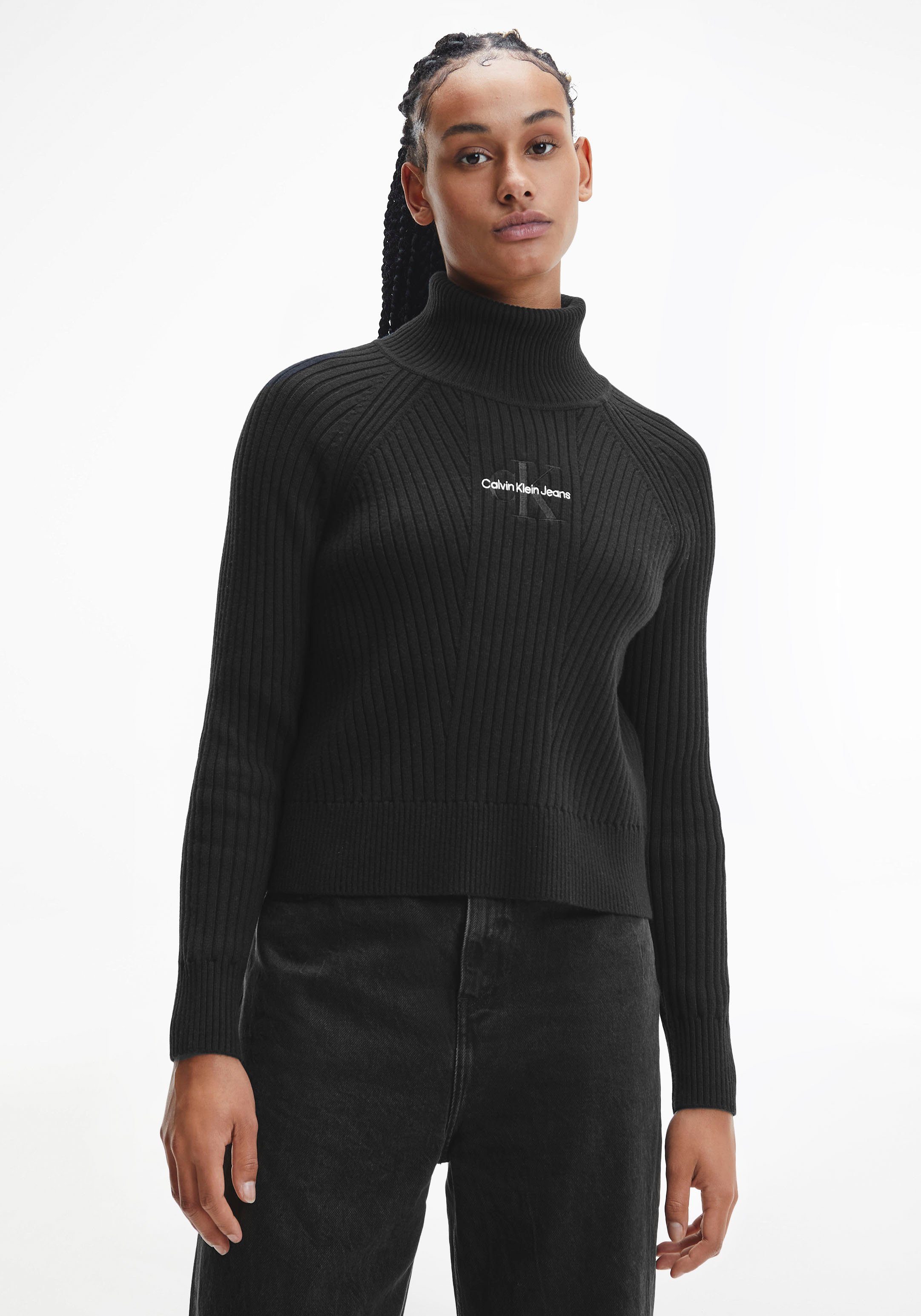 Calvin Klein Jeans Rollkragenpullover »MONOGRAM EMBROIDERY ROLL NECK« mit Calvin  Klein Micro Logo-Schriftzug online kaufen | OTTO
