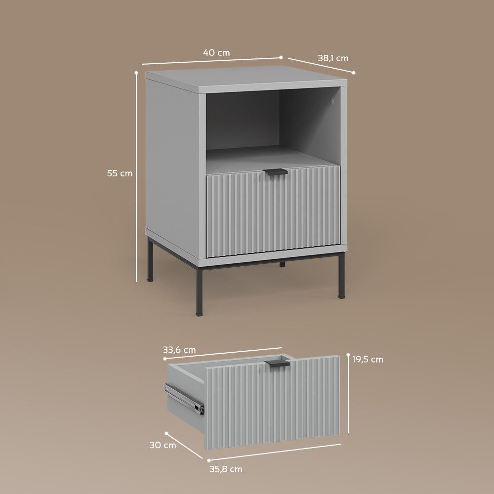 Livinity® Nachtschrank Aterno, Grau, 2er Set (2-St)