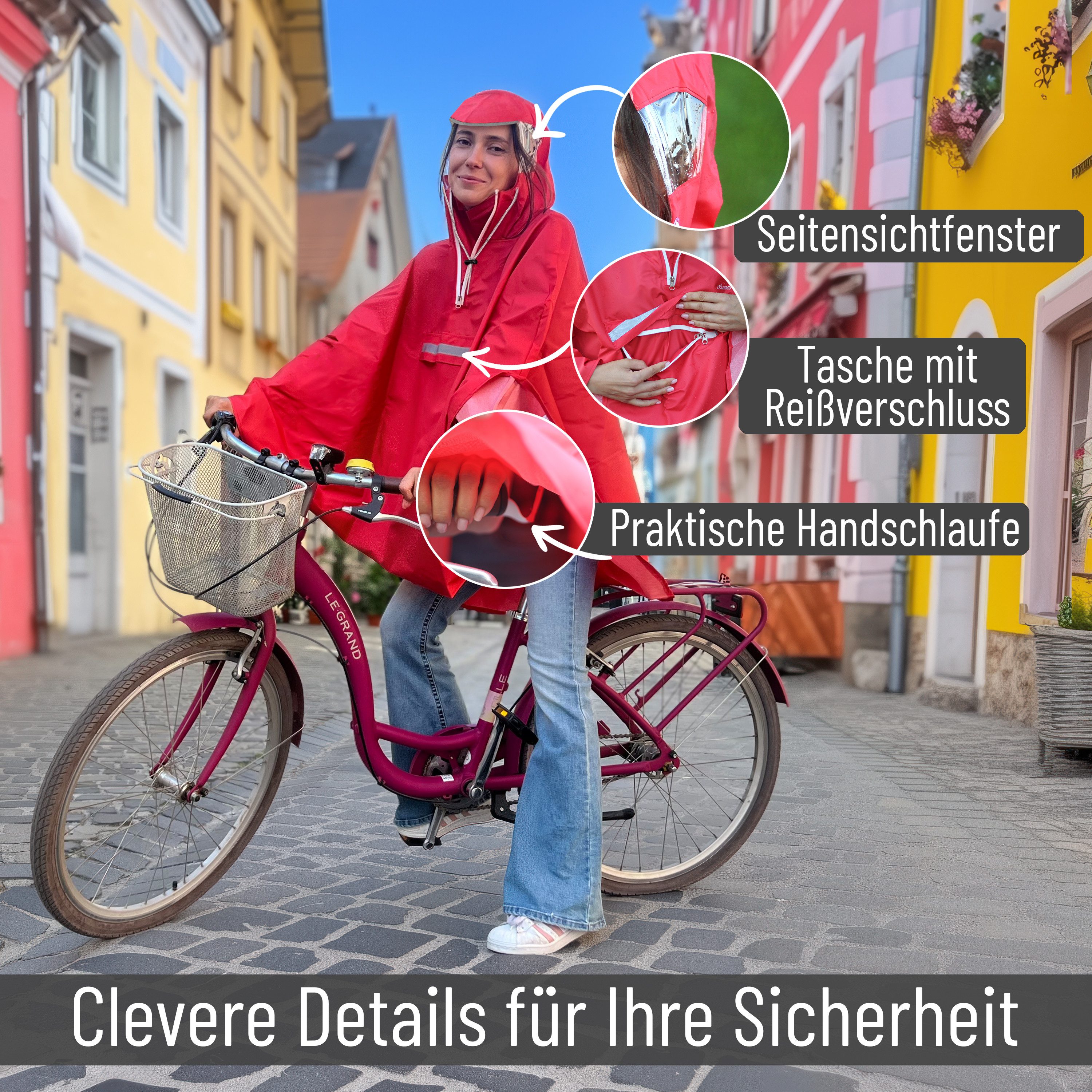 CYCLEHERO Regenponcho CYCLEHERO Fahrrad Regenponcho mit Reflektoren, wasserdicht, Rot, Gr. M (1-St., M) Reflektoren, Sichtfenster, Handschlaufen, Regenfänger