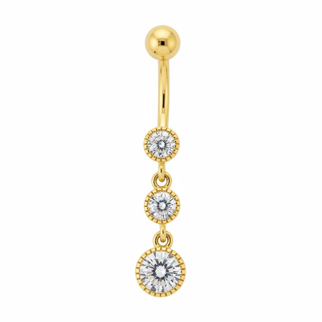 Karisma Schmuck Bauchnabelpiercing Nabelstecker 18K Gold Anhänger – Banane, mit 3 funkelnden Zirkonia-Steinen