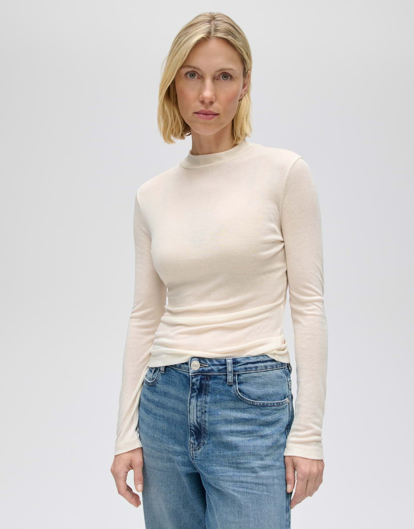 OPUS Langarmshirt Sewolli aus Jersey mit Rippstruktur Figurbetonte Silhouette mit Stehkragen und feiner Rippstruktur