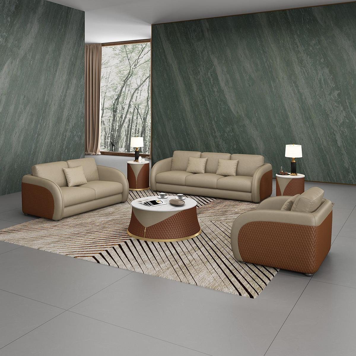 Sofa Polster 2 Grau/Braun Couchen 1 3 Set Wohnzimmer-Set, Couch Sitzer JVmoebel Sofagarnitur Design