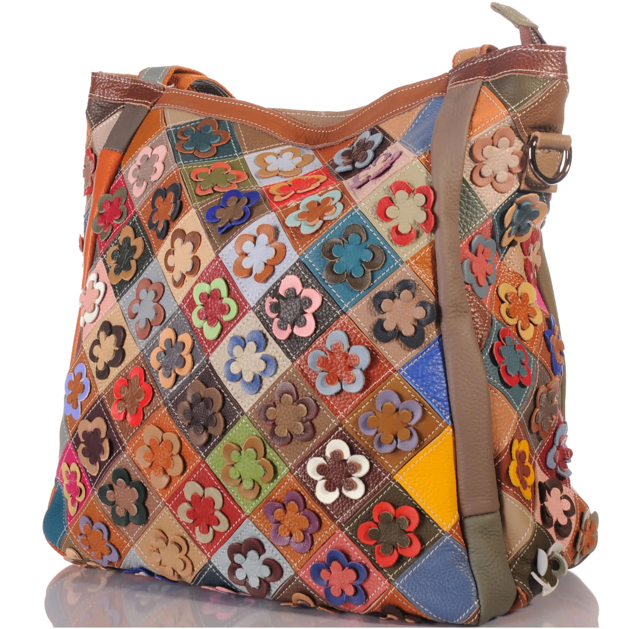 Henkeltasche Damen Leder Patchwork Umhänge Henkel Schulter Tasche 30685