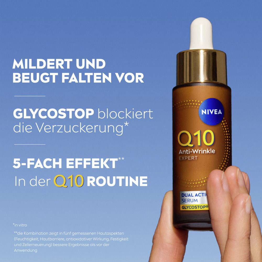Nivea Gesichtsserum Q10 ANTI-FALTEN EXPERTE DUAL ACTION SERUM, mit Dual-Action-Wirkung gegen Falten, Fluid-Textur, für alle Hauttypen