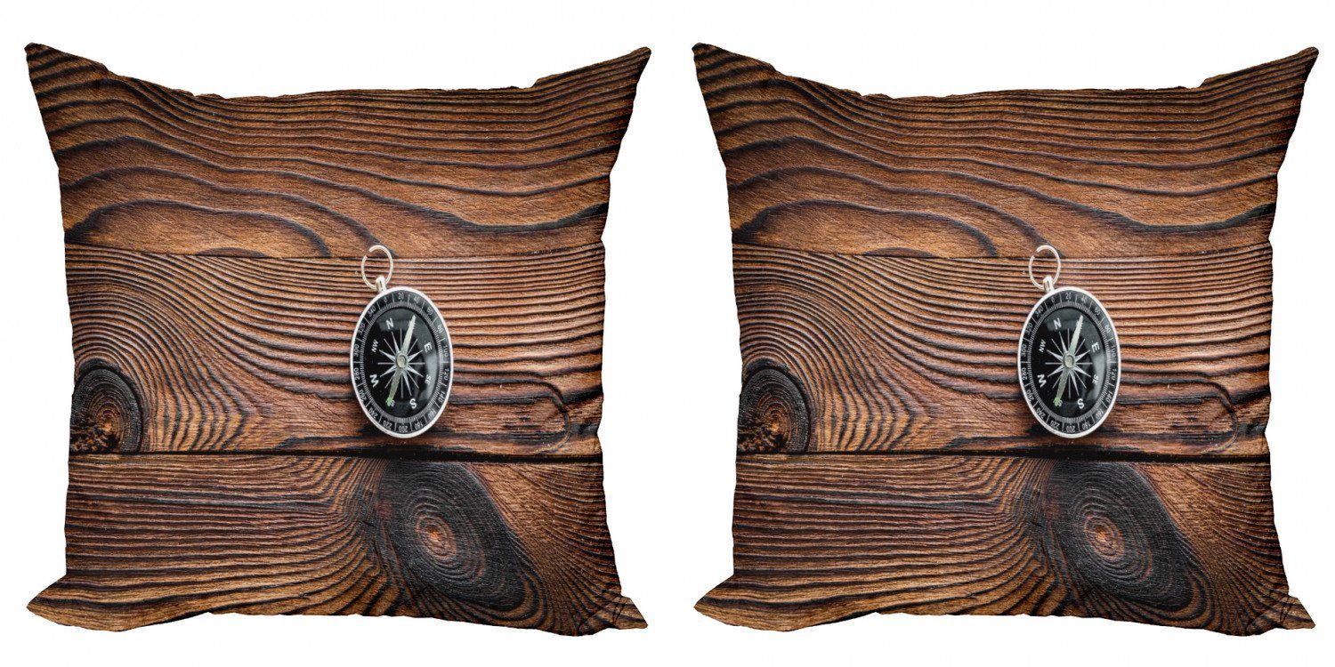 Kissenbezüge Modern Accent Doppelseitiger Digitaldruck, Abakuhaus (2 Stück), Kompass Navigator-Tool auf Holz