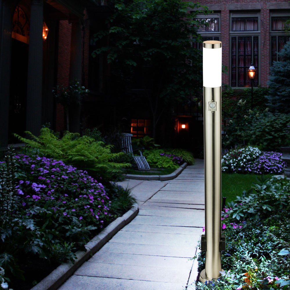 etc-shop Pollerleuchte, Außen Garten Bewegungsensor Weg Leuchte Lampe nicht inklusive, Leuchtmittel Edelstahl