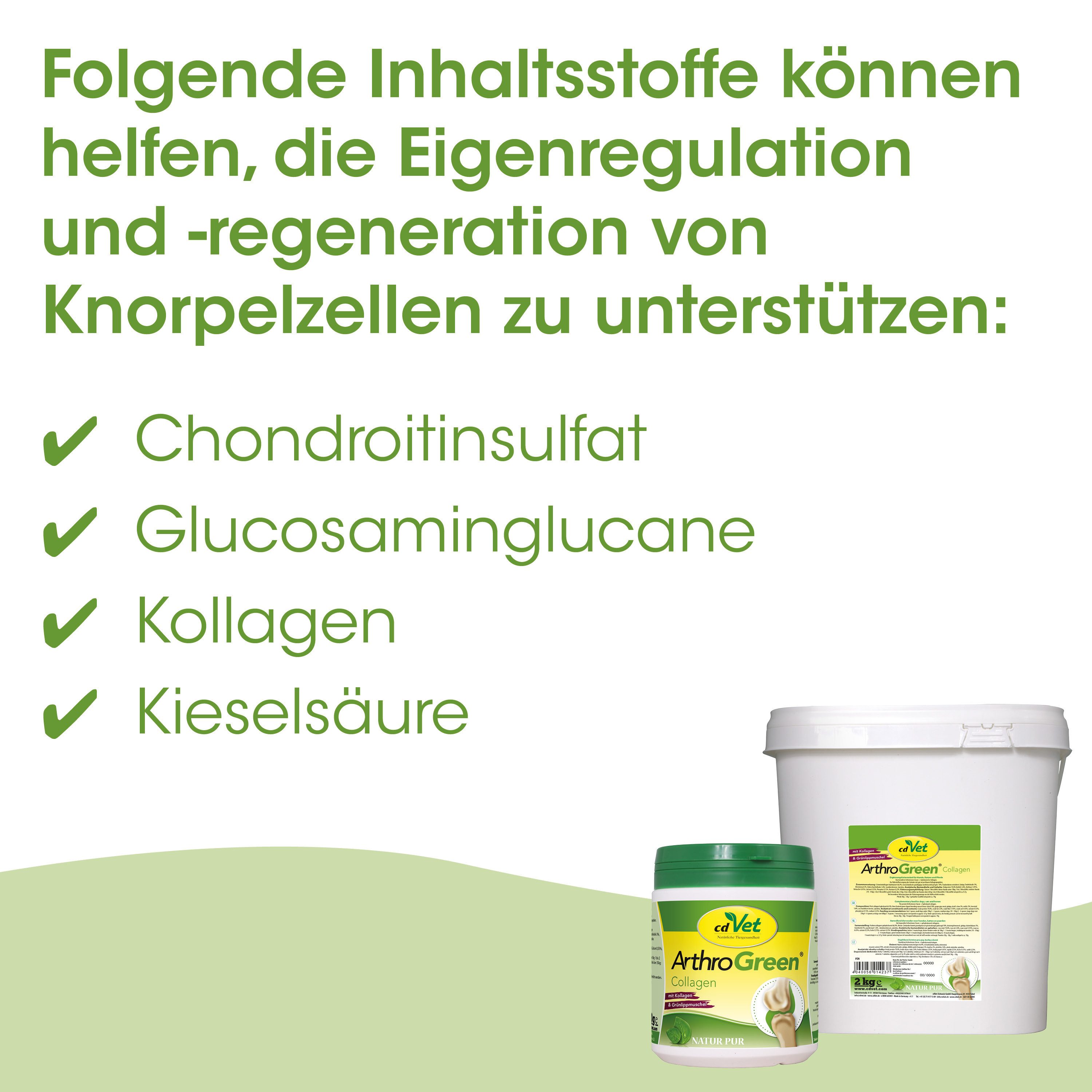 cdVet Arthrogreen Collagen, Ergänzungsfutter für: Pferde, Katzen, Hunde, Bei schwachem Bindegewebe, mit 65% Kollagen, Grünlippmuschel