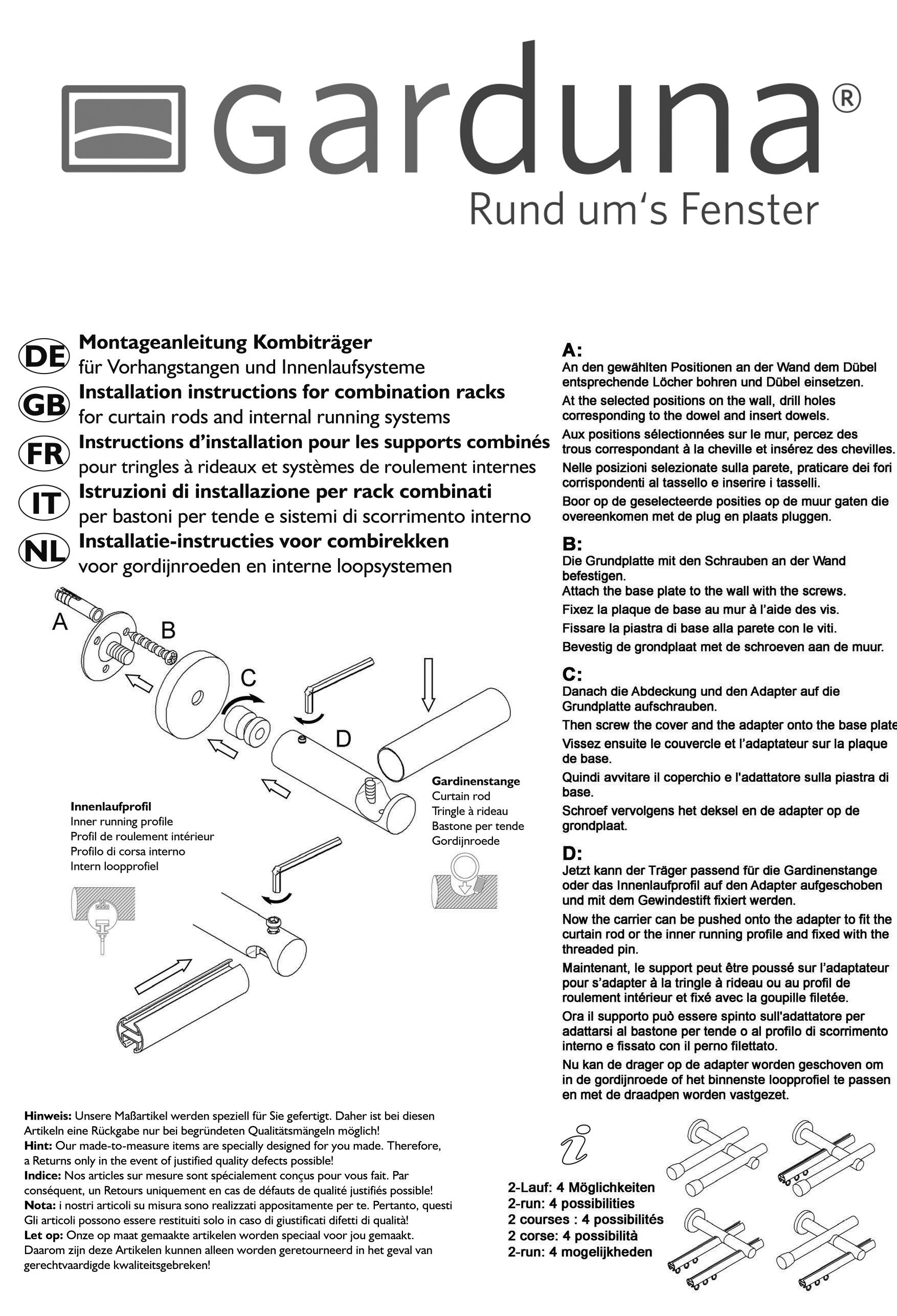 Garduna Gardinenstange Ø 20mm Innenlauf Komplettset inkl. X-Gleiter in Profilfarbe, 2-läufig, kürzbar, Metall, 2-lauf, 1-lauf, Gardinenstange, 20mm, Innenlauf,  – Bild 5 von 5
