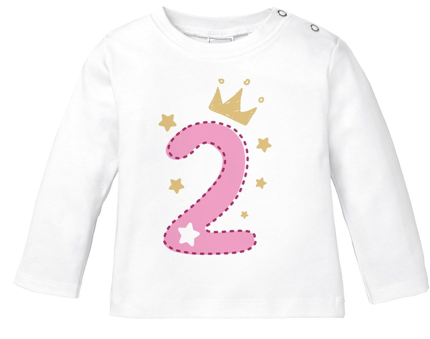 Rundhalsshirt Baby Langarm-Shirt 1. Geburtstag Zahl 1 bzw. 2 mit Krone Sternen